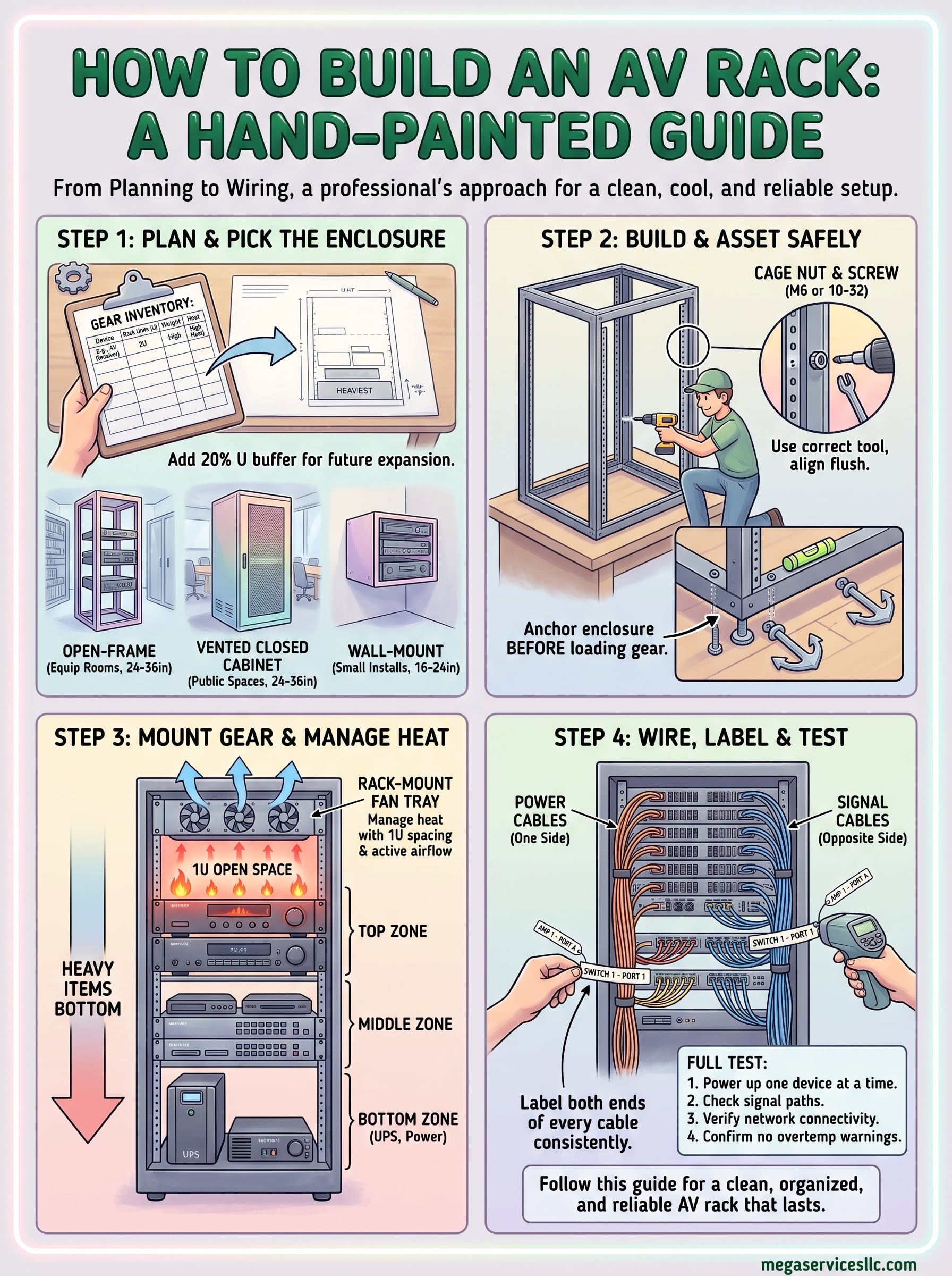 how to build an av rack infographic