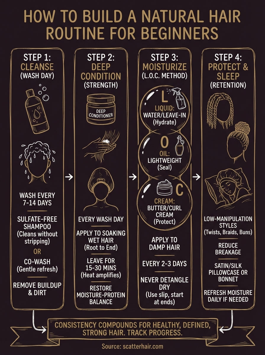 natural hair routine for beginners infographic