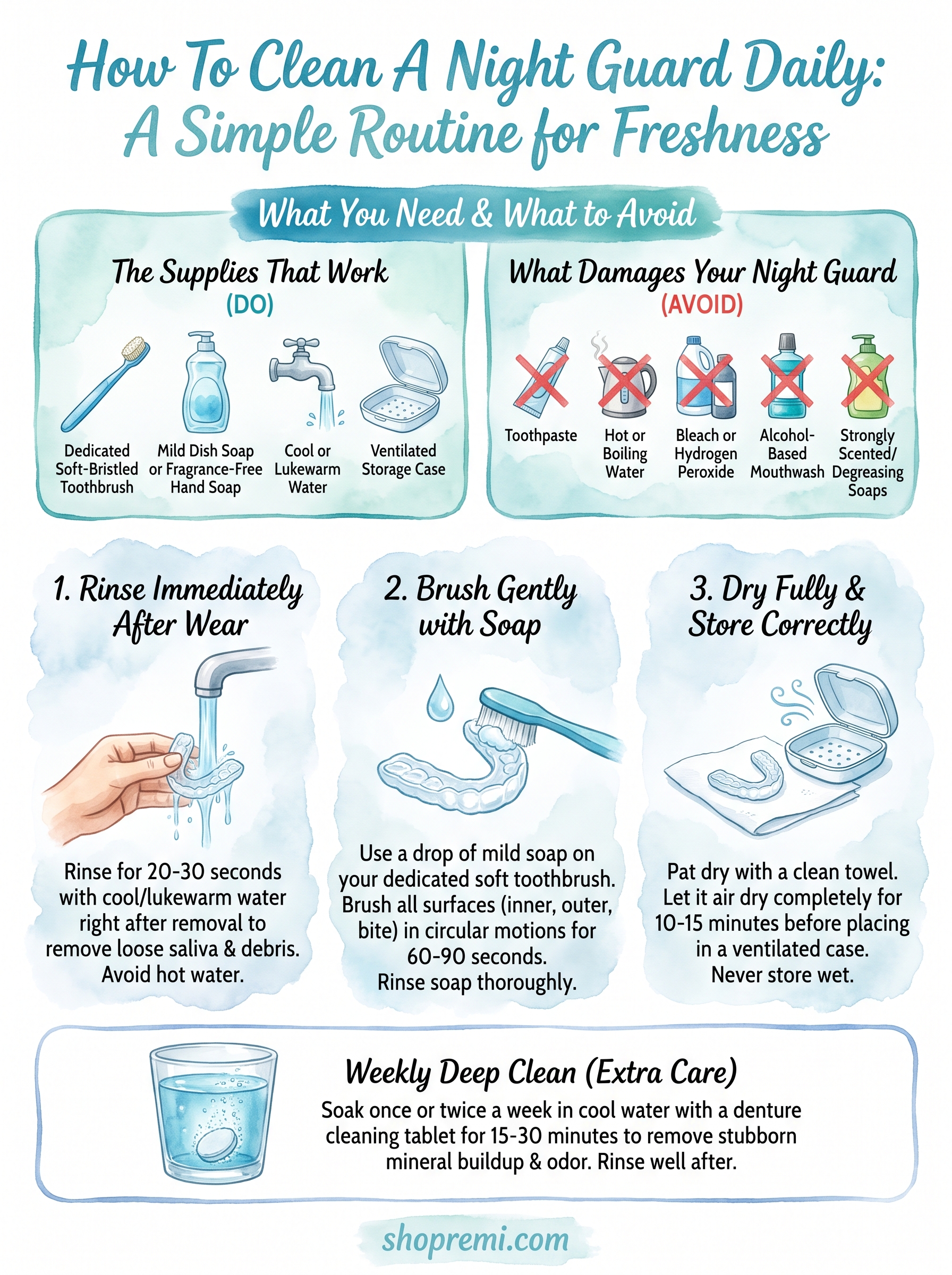 how to clean a night guard daily infographic