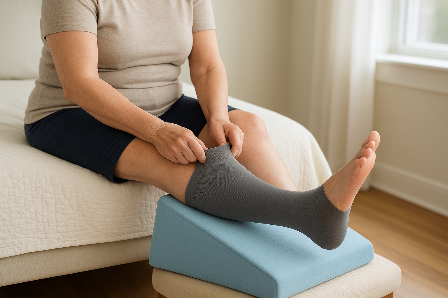 Compression therapy and leg elevation