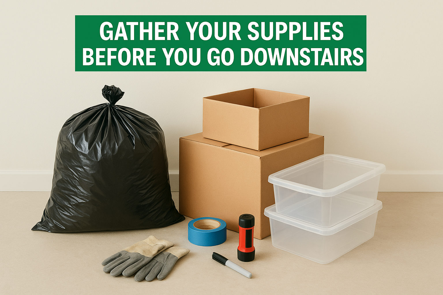 Gather your supplies before you go downstairs