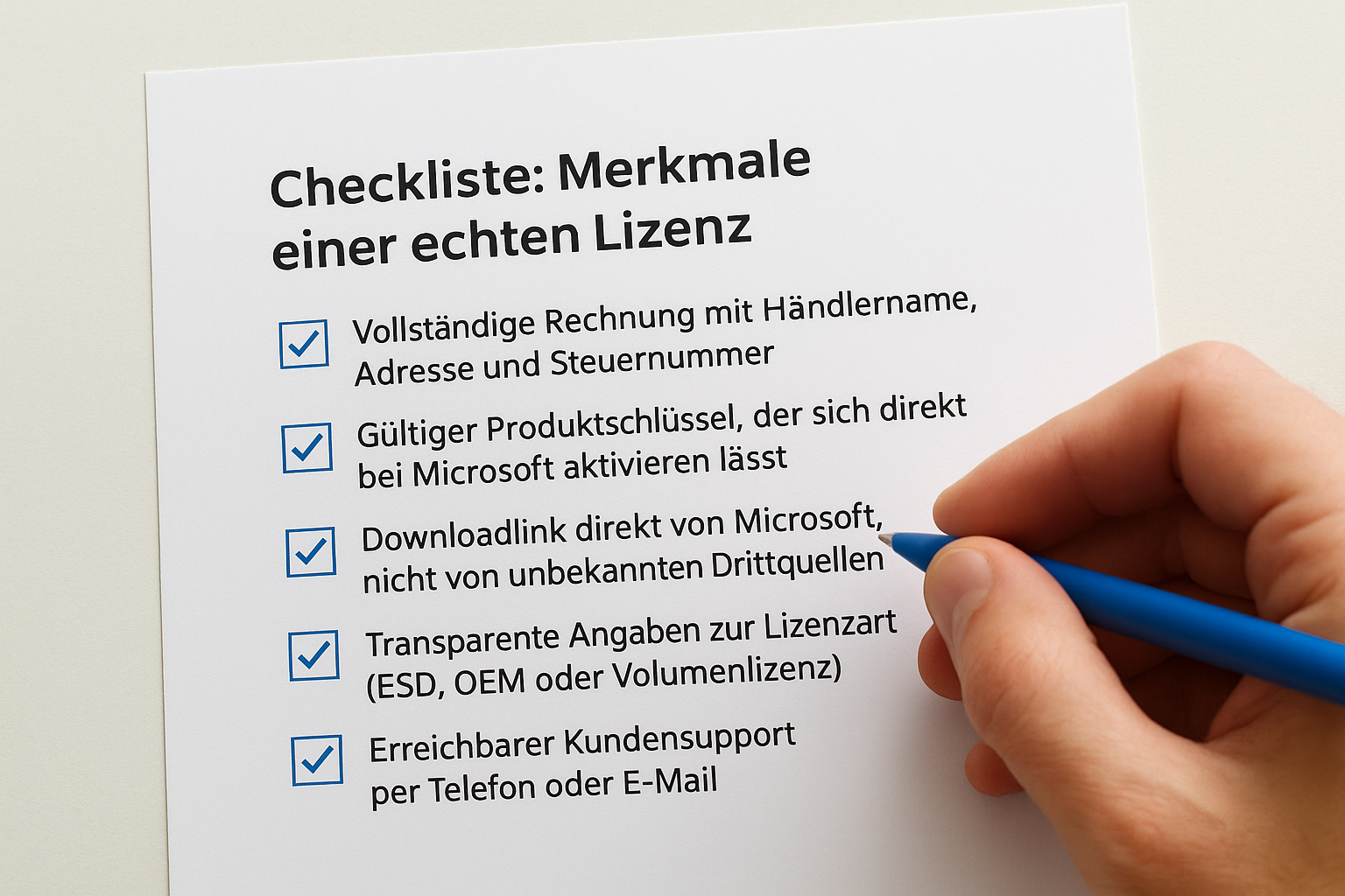 Checkliste: Merkmale einer echten Lizenz