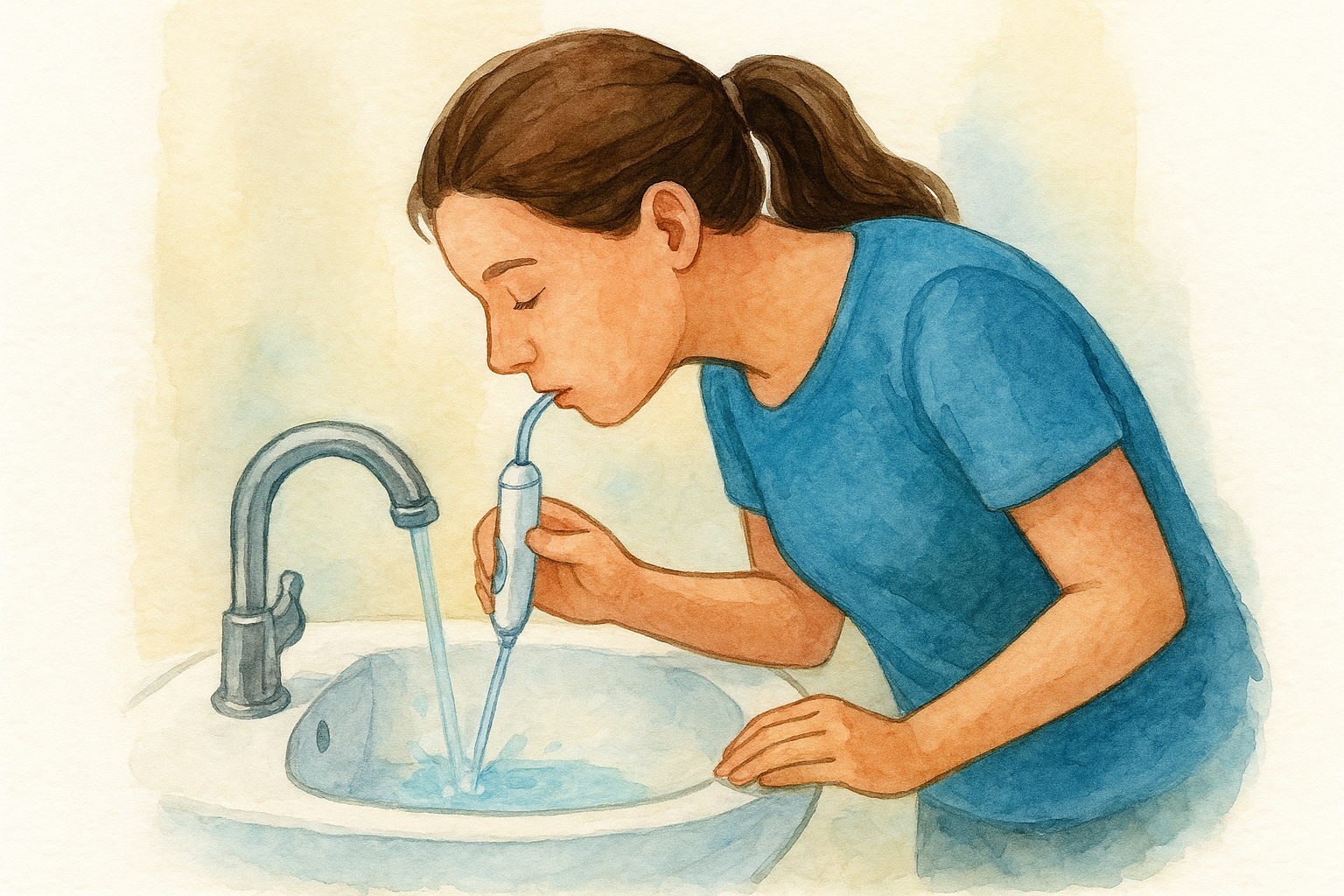 Lean over the sink and seal your lips