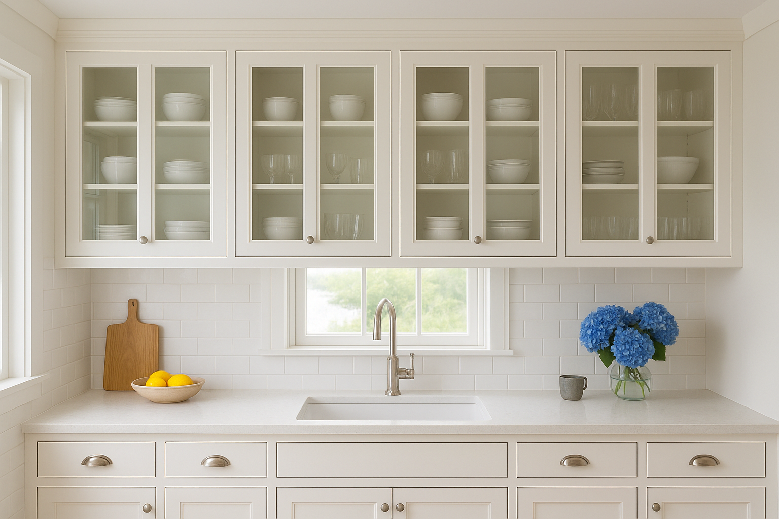 7. Glass-Front Upper Cabinets for an Airy Look