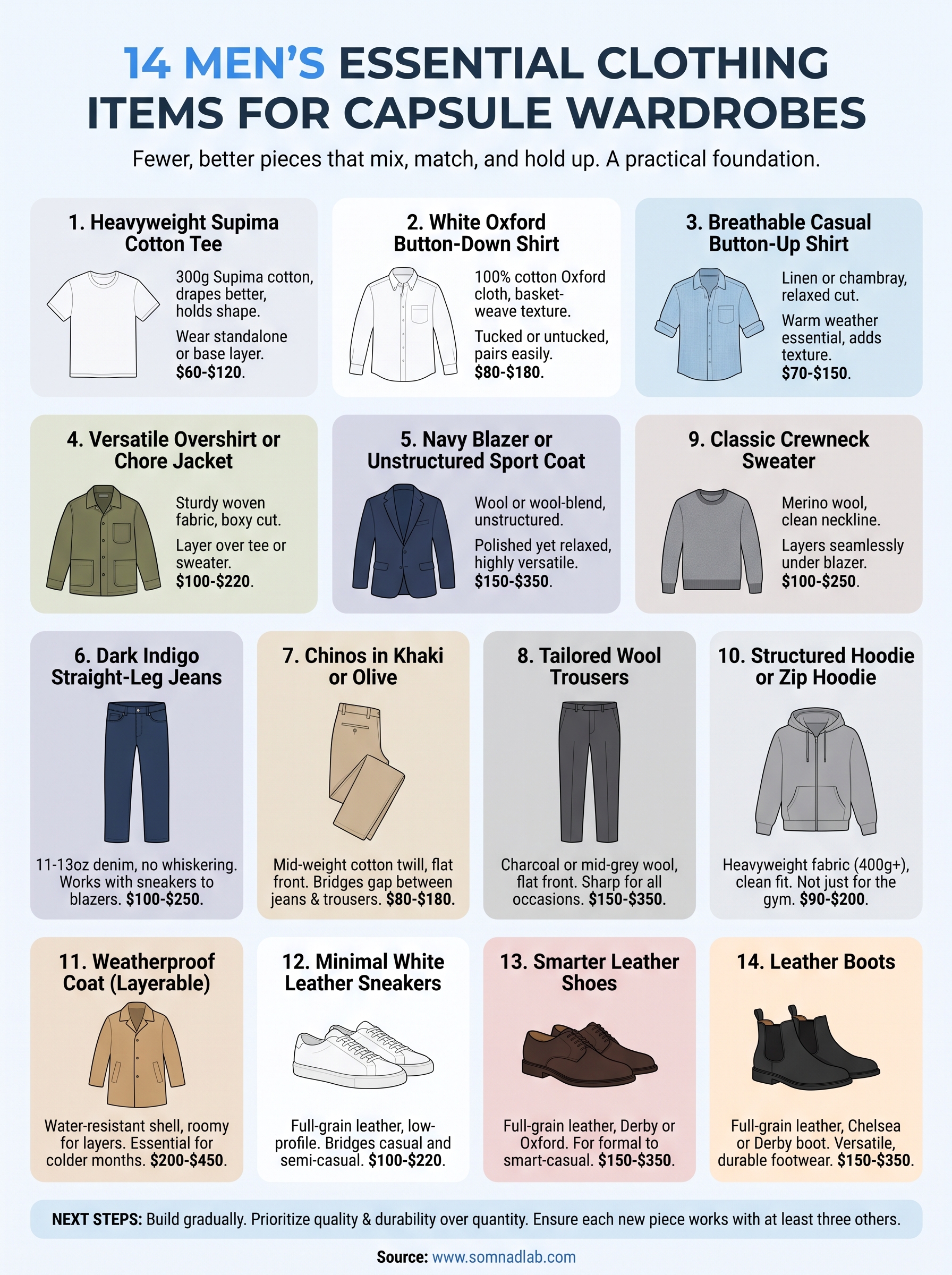 men's essential clothing items infographic