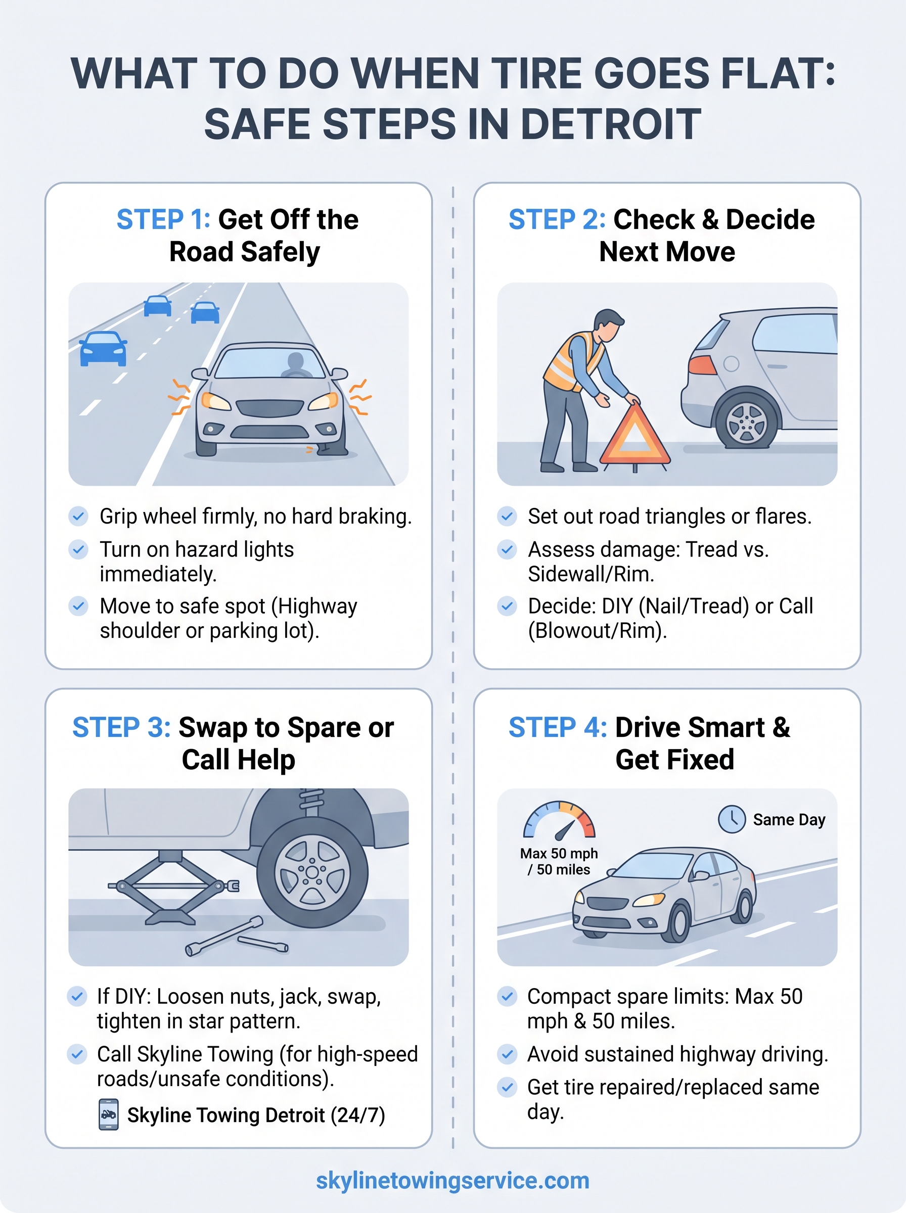 What To Do When Tire Goes Flat: Safe Steps In Detroit what to do when tire goes flat infographic