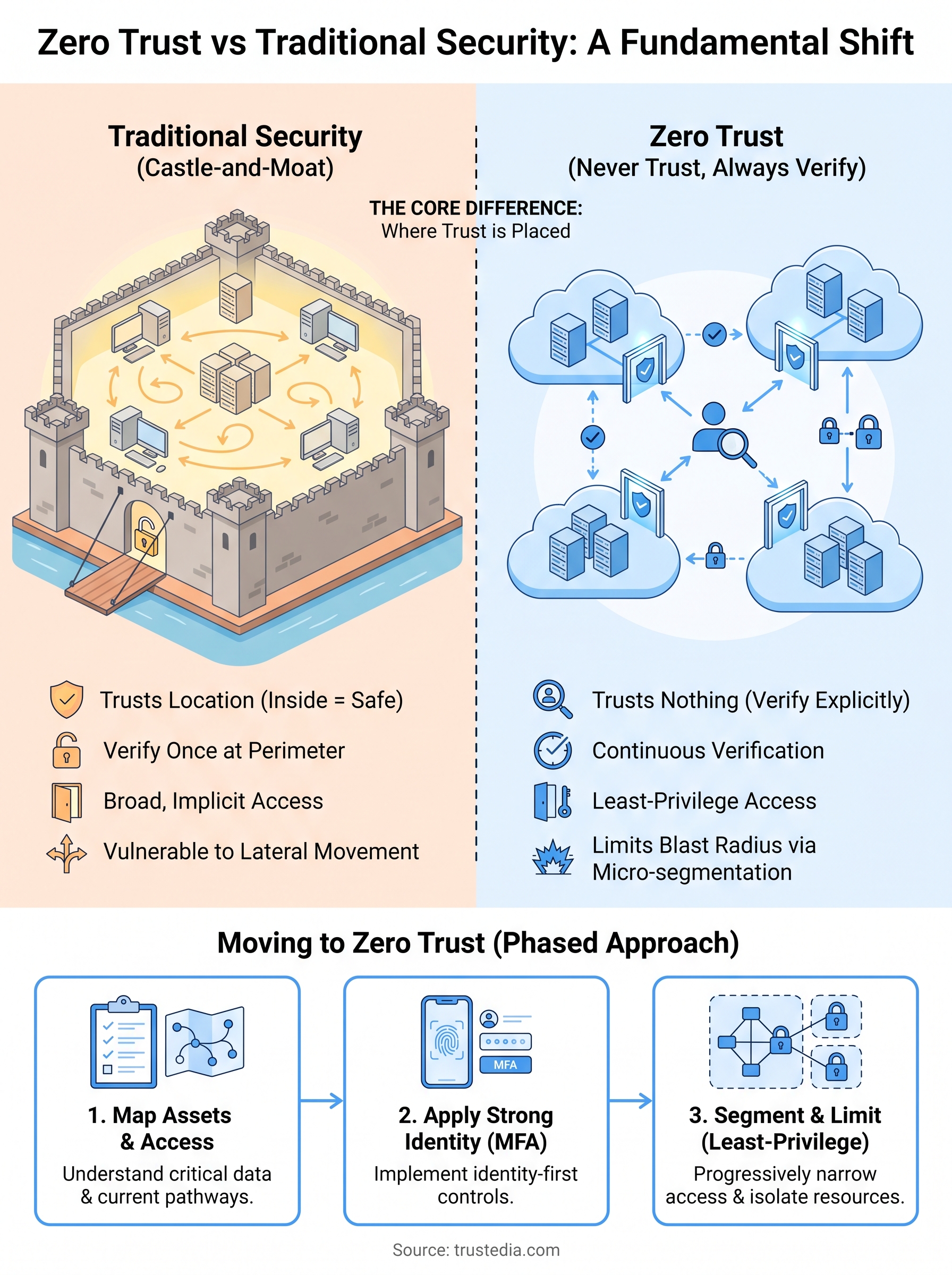zero trust vs traditional security infographic