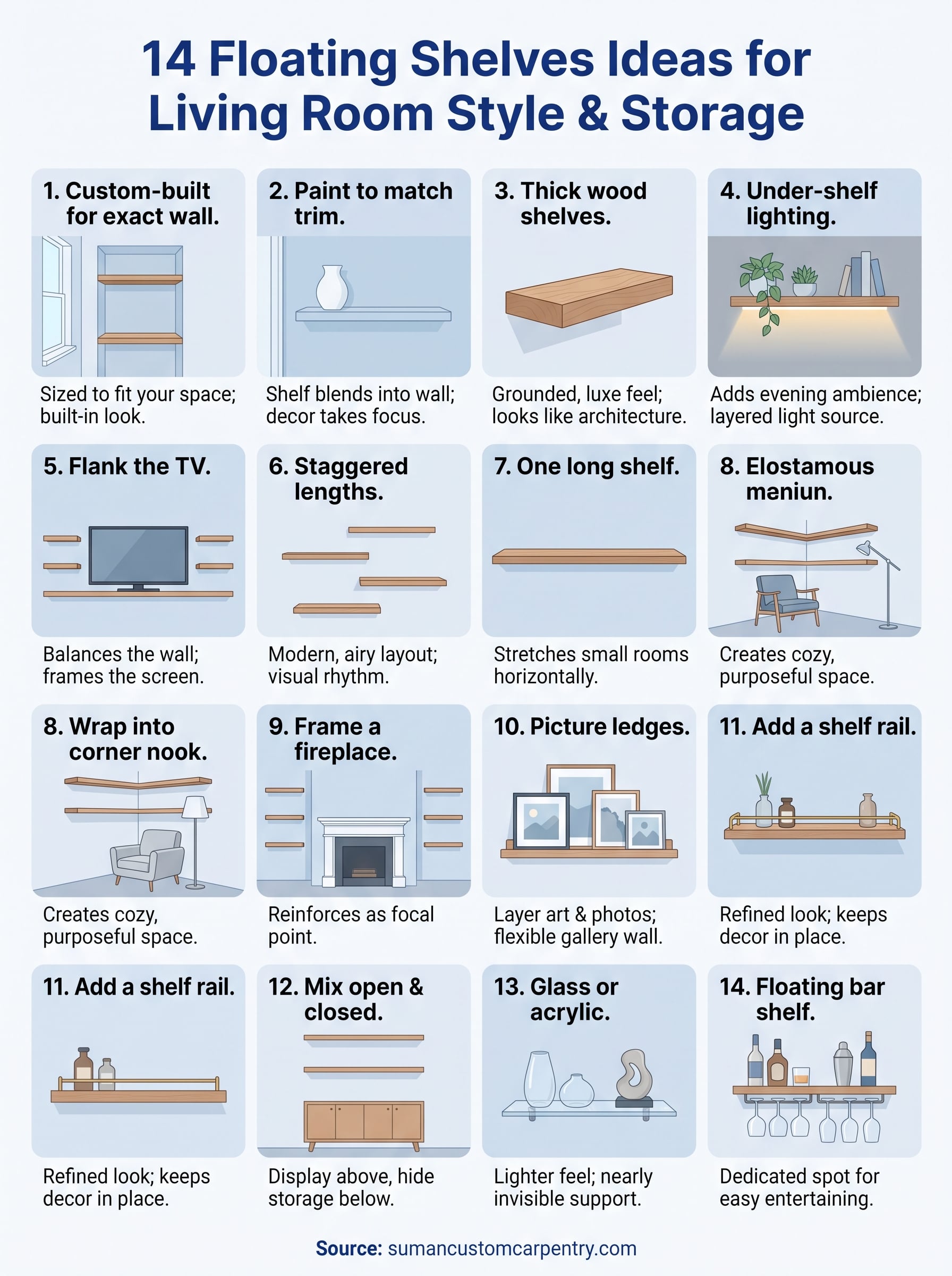 floating shelves ideas for living room infographic