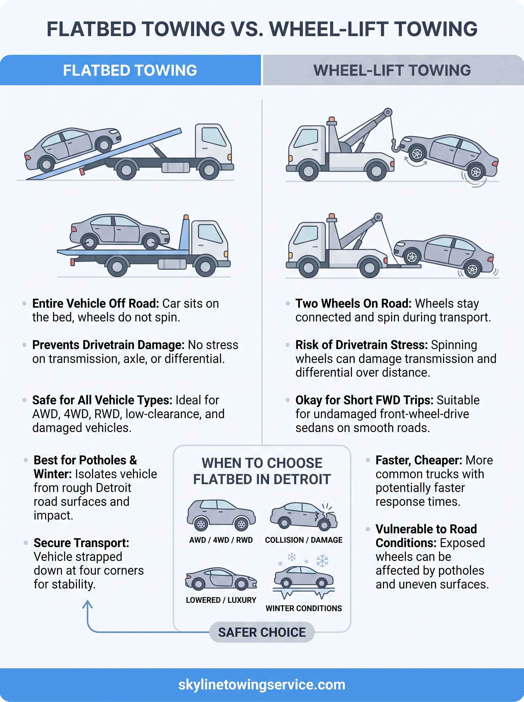 What Is Flatbed Towing? How It Works Vs Wheel-Lift In Detroit what is flatbed towing infographic