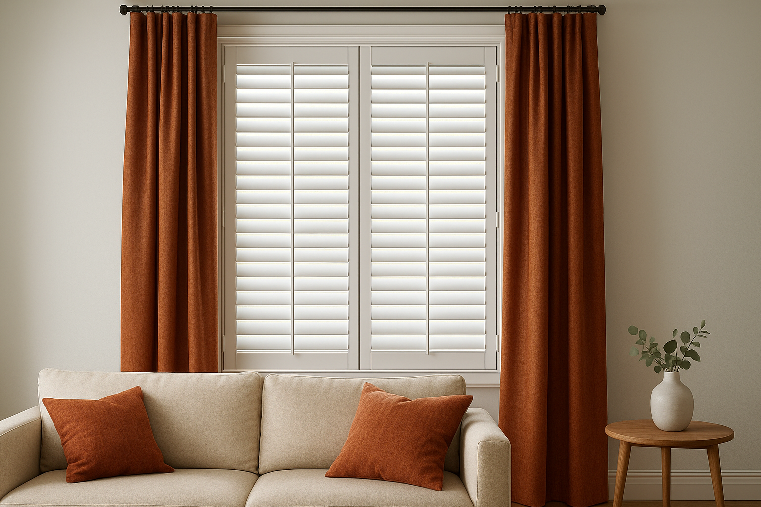 3. Plantation shutters with curtains