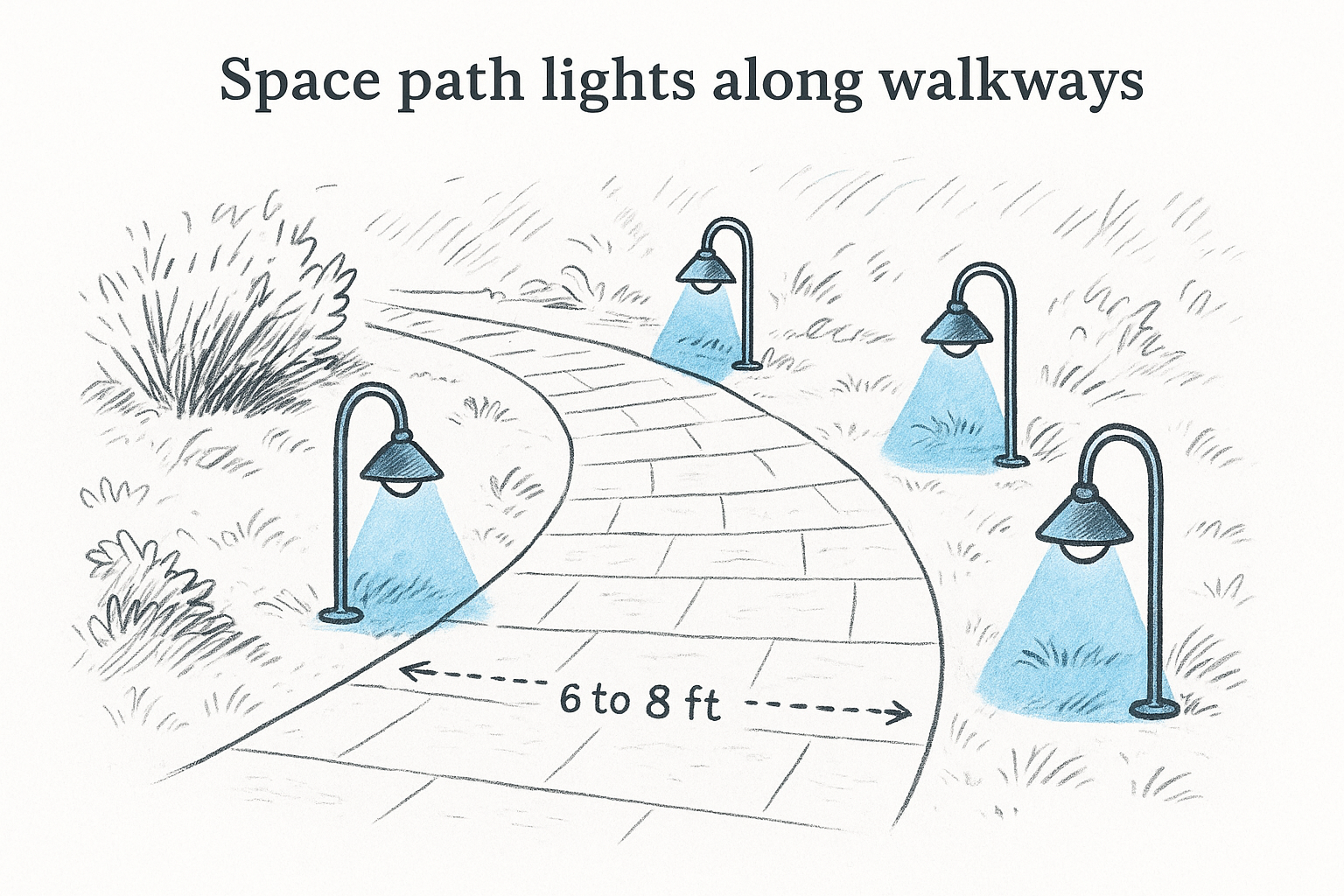 Space path lights along walkways