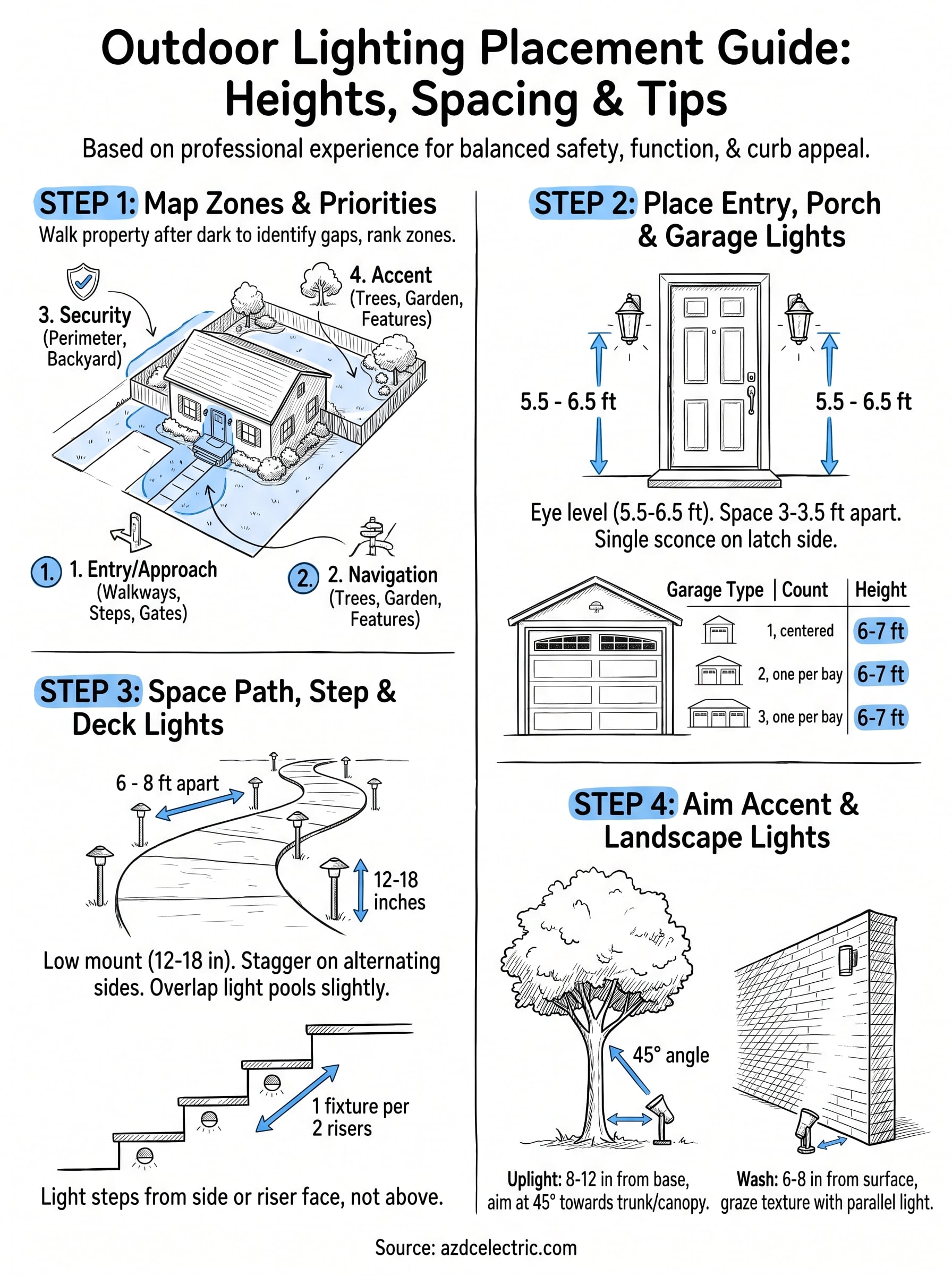 outdoor lighting placement guide infographic
