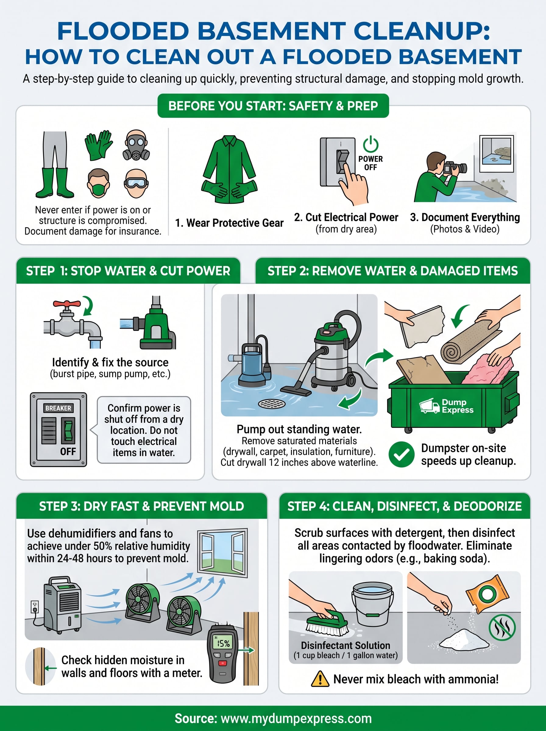 how to clean out a flooded basement infographic