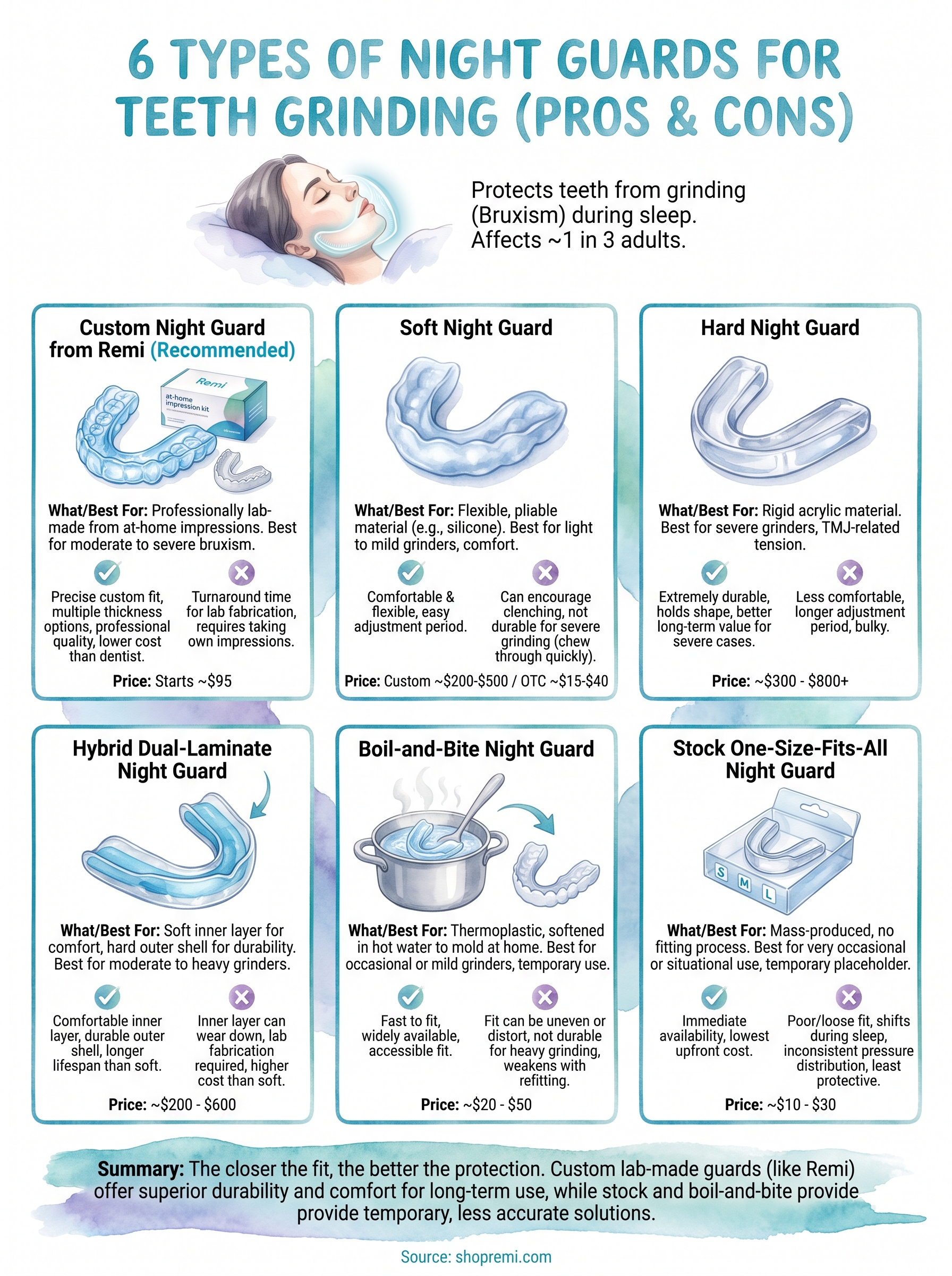 types of night guards for teeth grinding infographic
