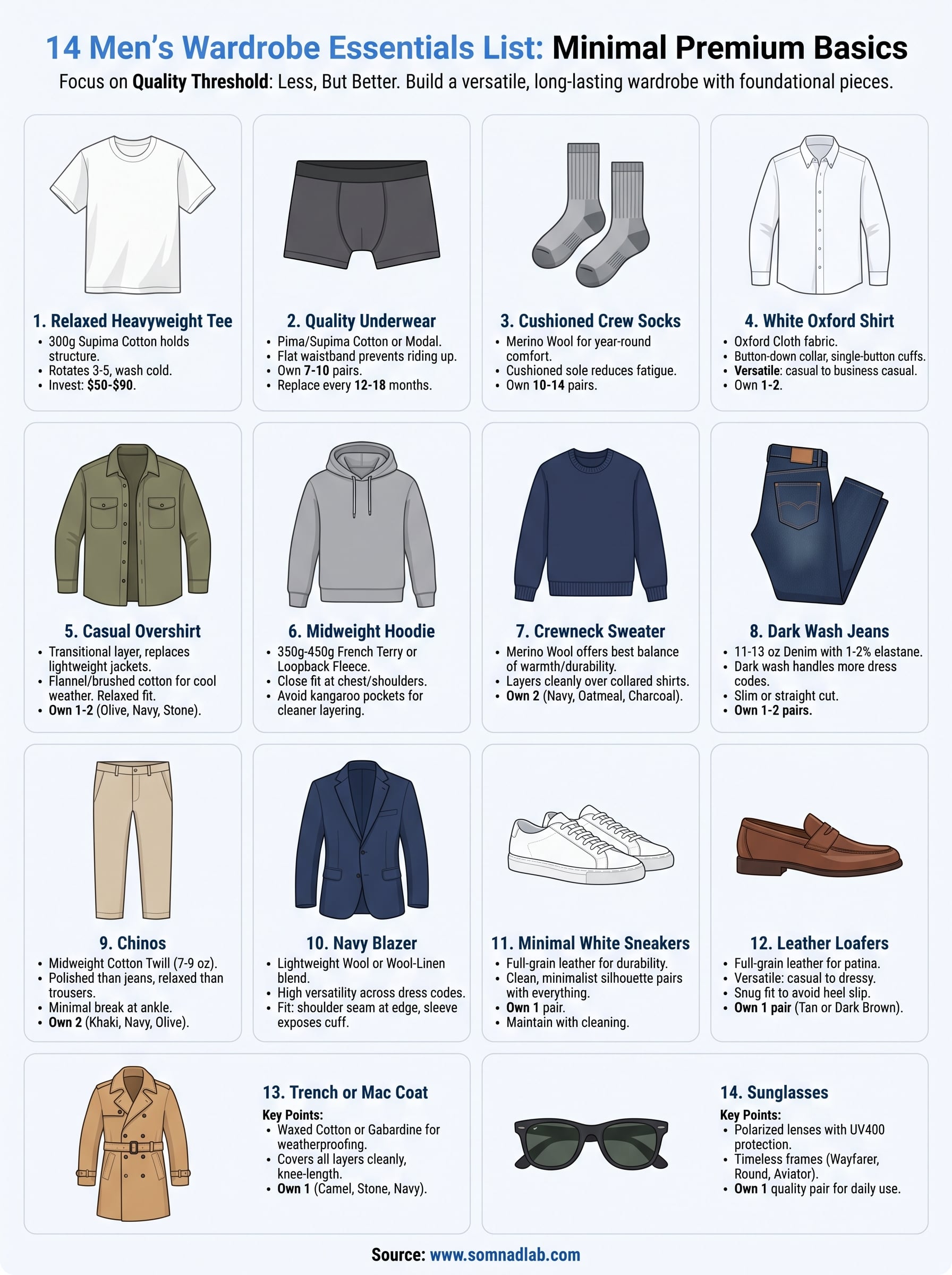 men's wardrobe essentials list infographic