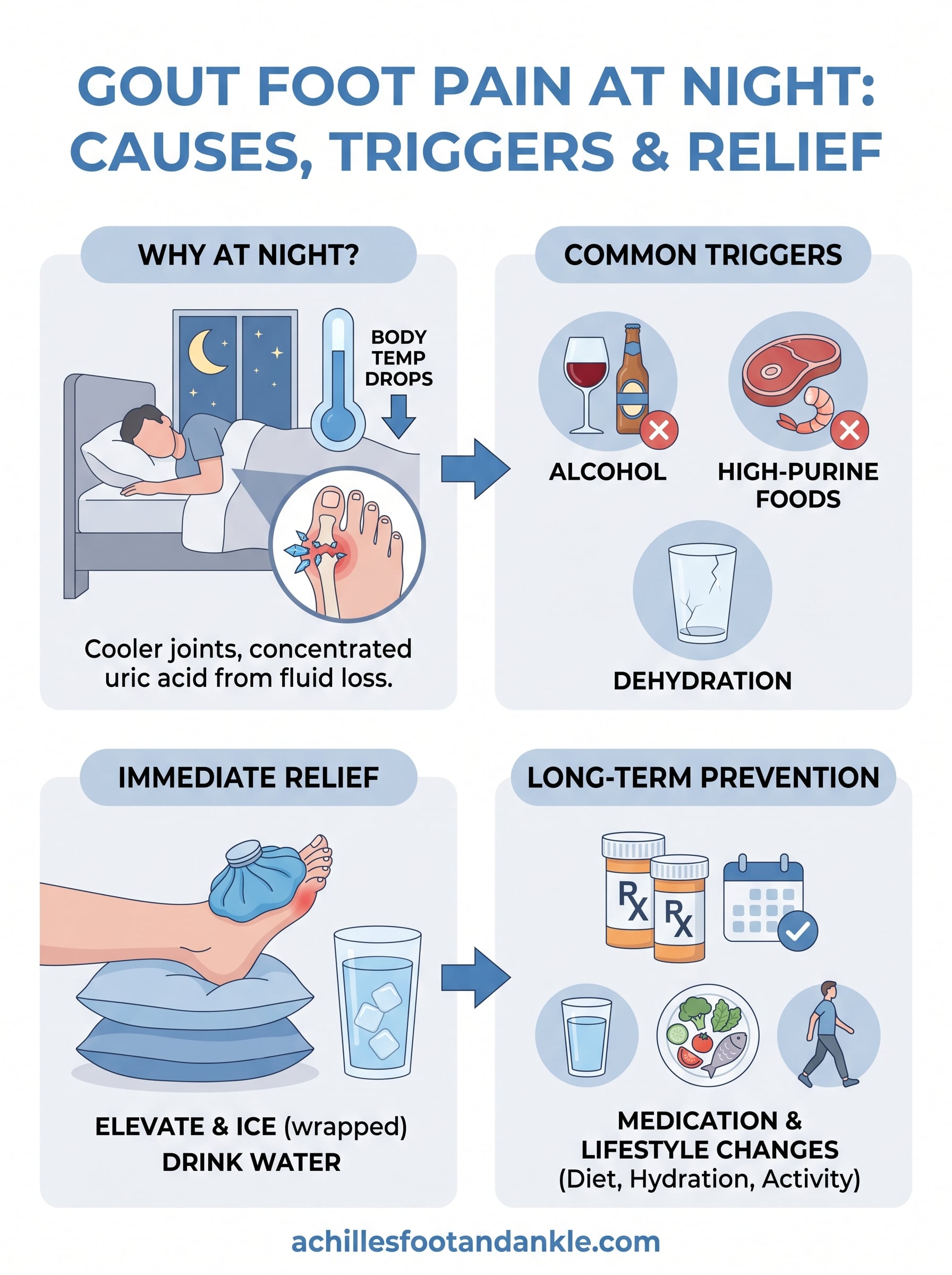 gout foot pain at night infographic