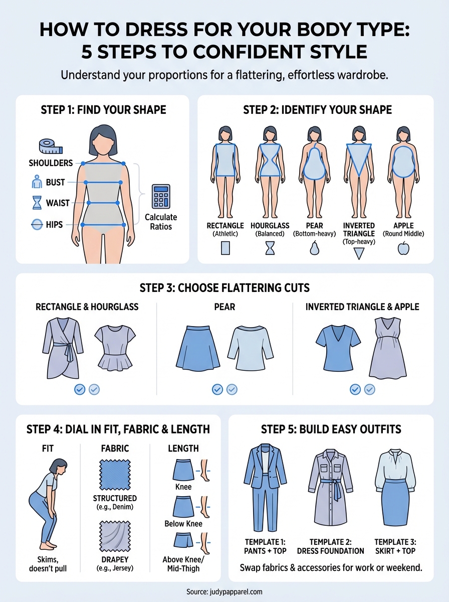 how to dress for body type infographic
