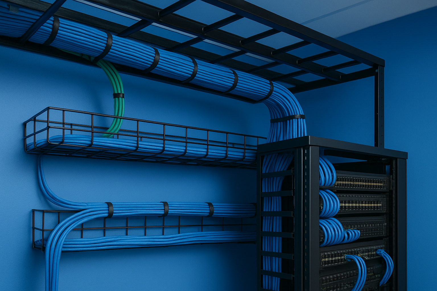 Use trays, ladder racks, and vertical managers correctly
