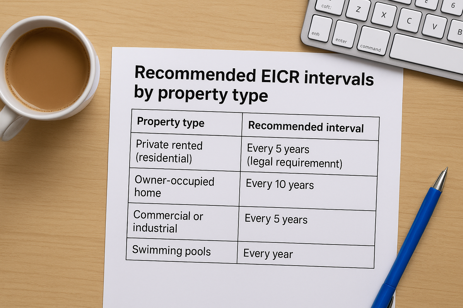 Recommended EICR intervals by property type