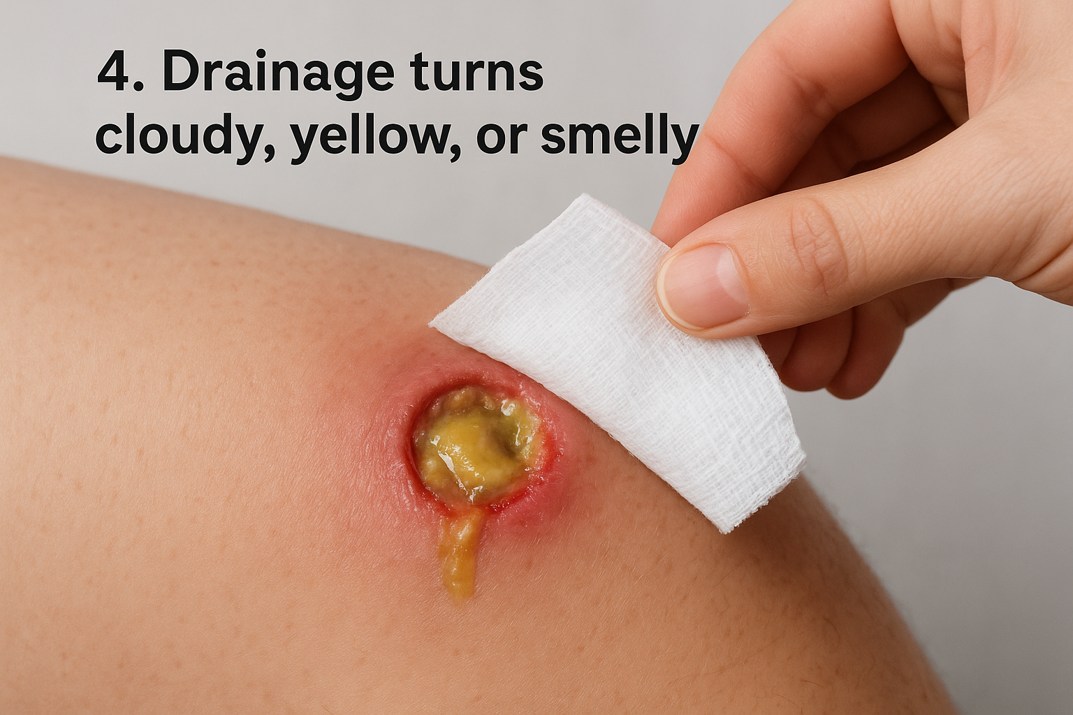 4. Drainage turns cloudy, yellow, or smelly