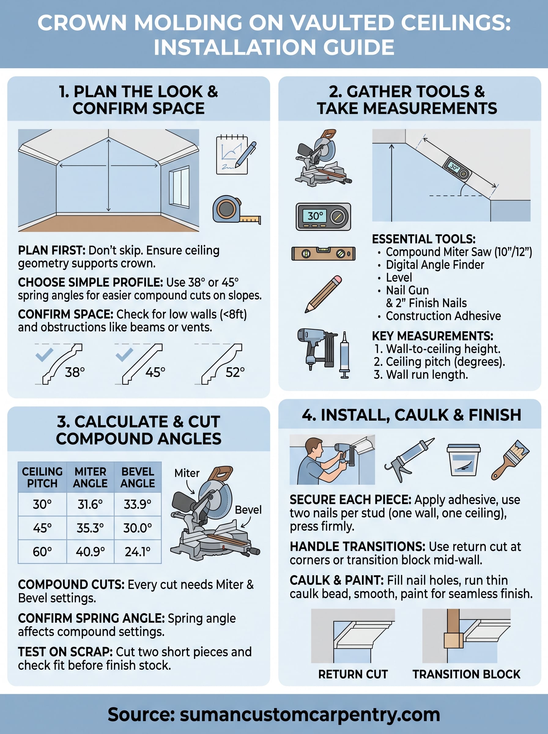 crown molding with vaulted ceilings infographic
