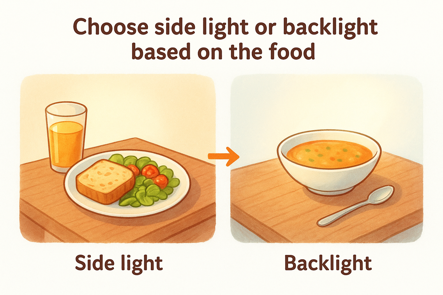 Choose side light or backlight based on the food