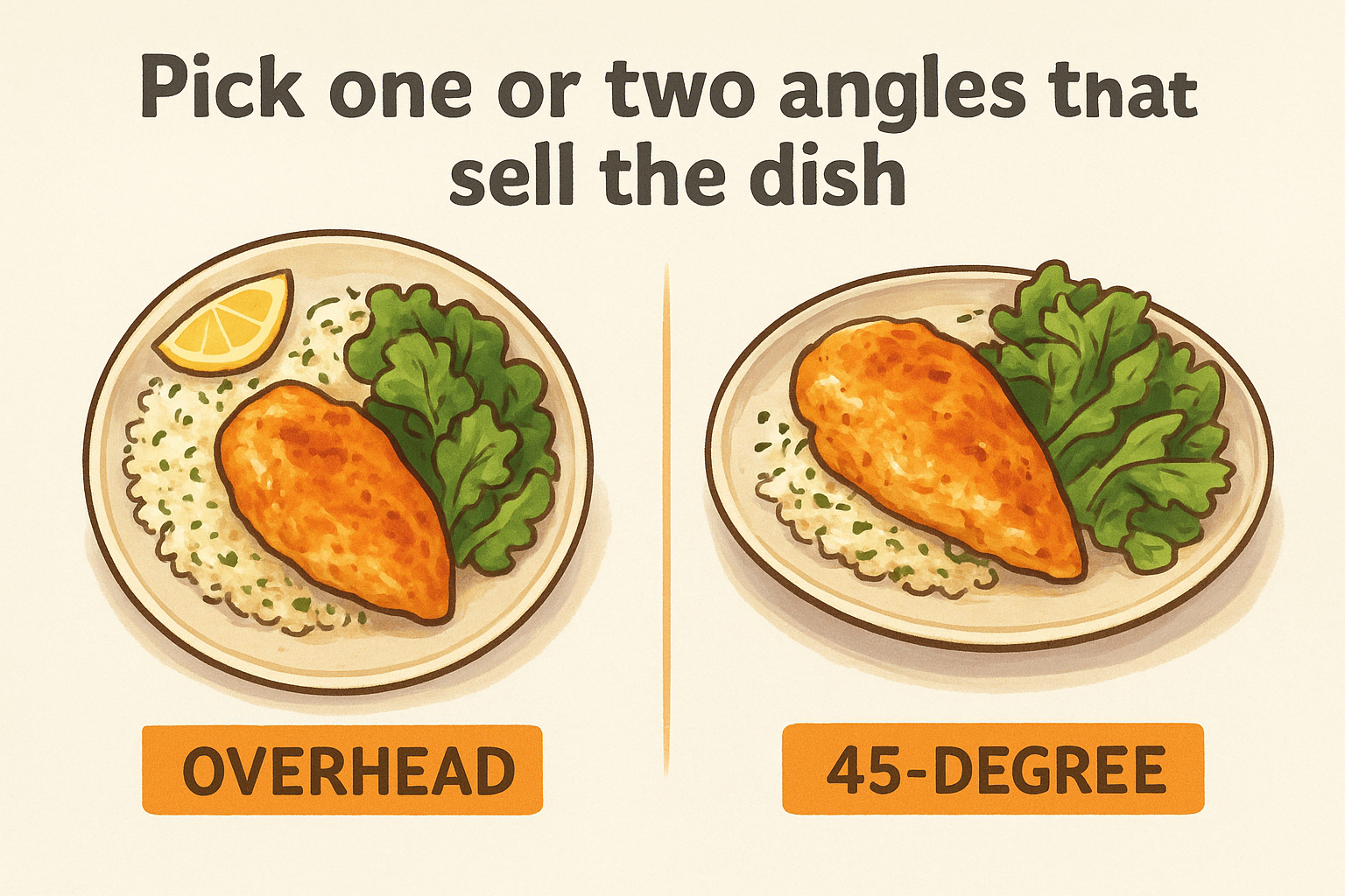 Pick one or two angles that sell the dish