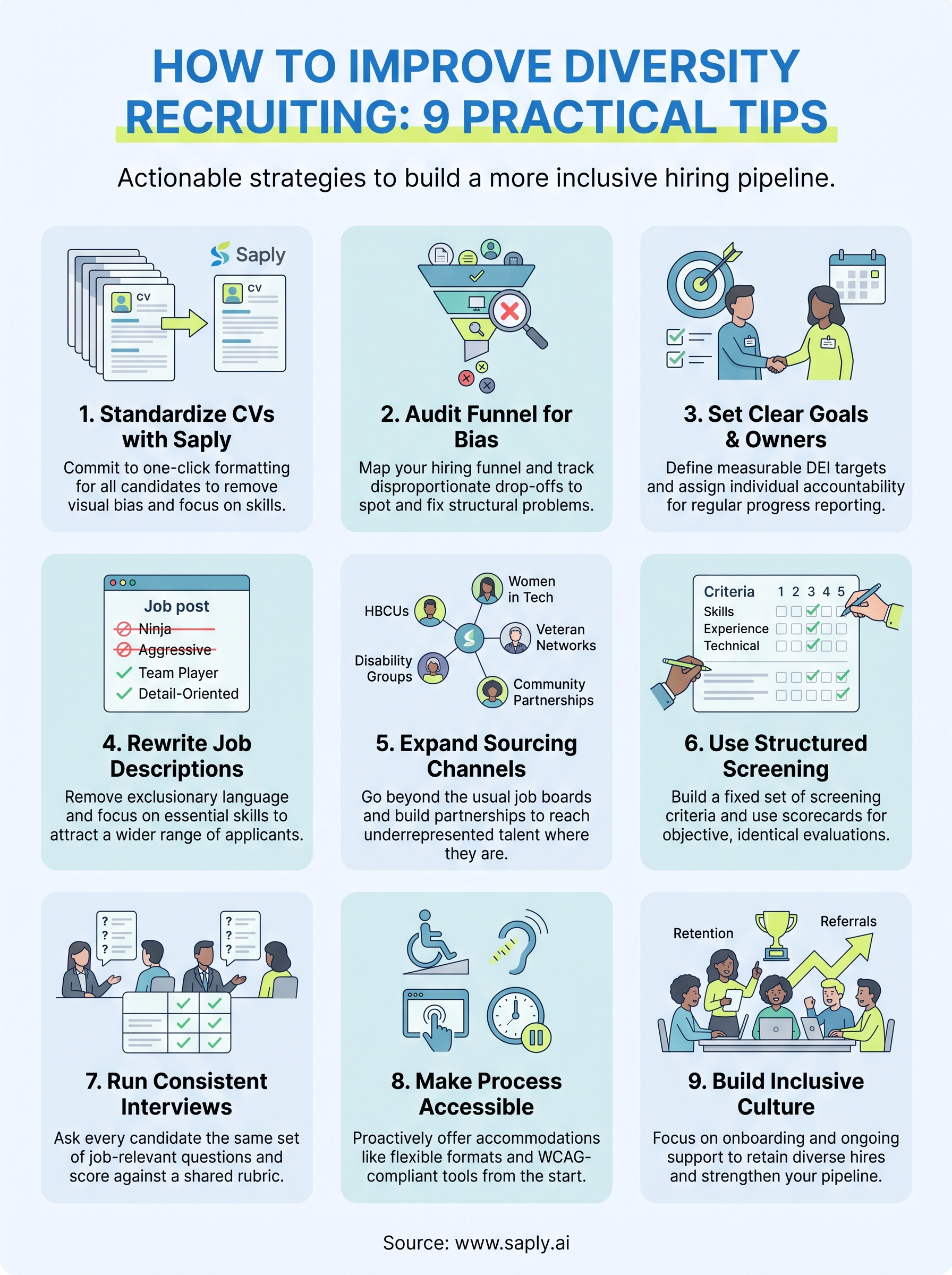 how to improve diversity recruiting infographic