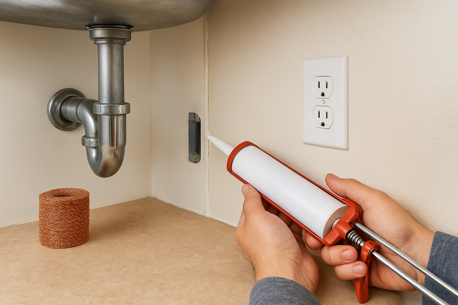 How to seal around pipes, outlets, and cabinet cutouts