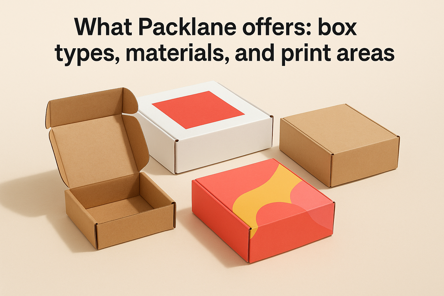 What Packlane offers: box types, materials, and print areas