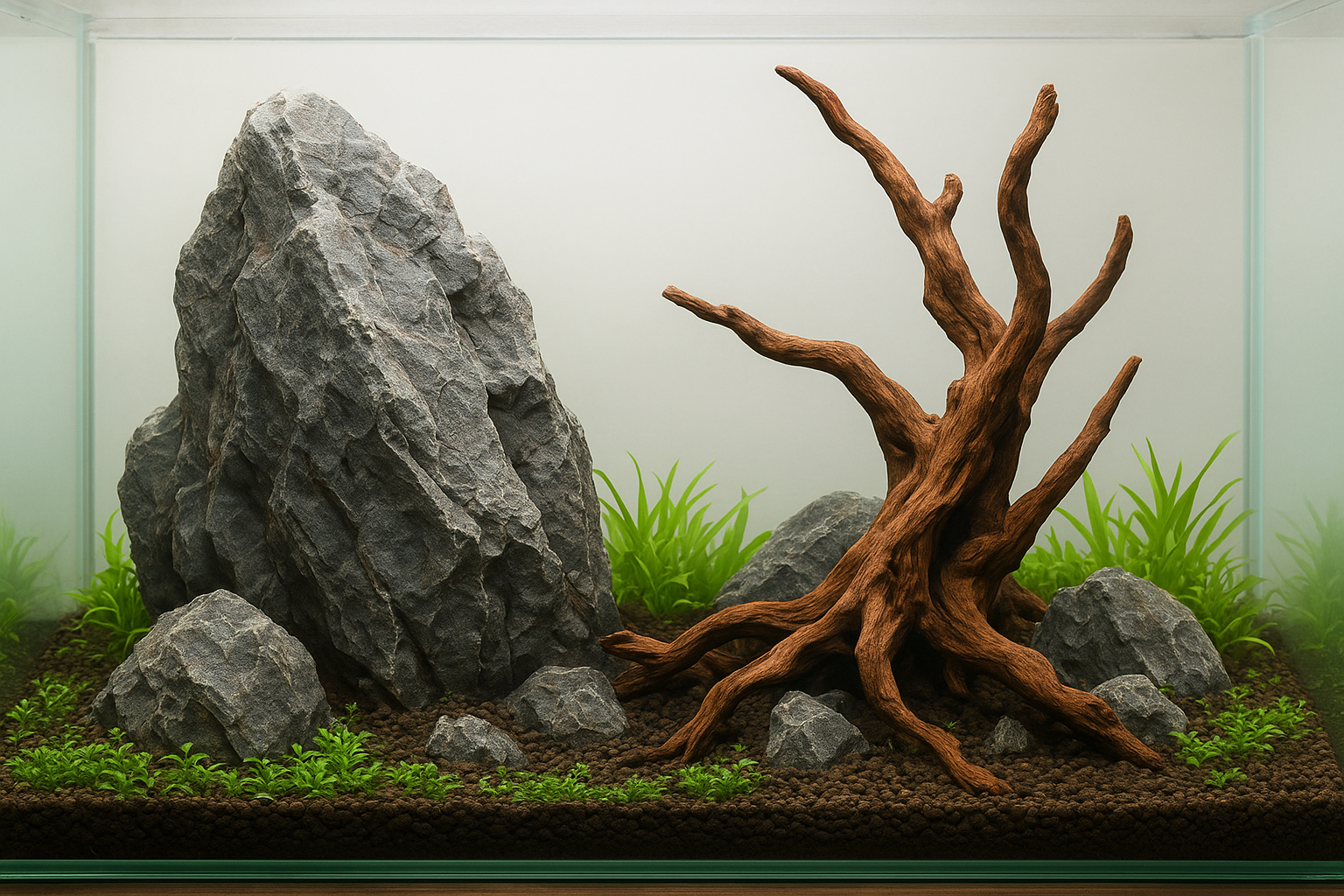 Hardscape: rocks and wood as structural anchors