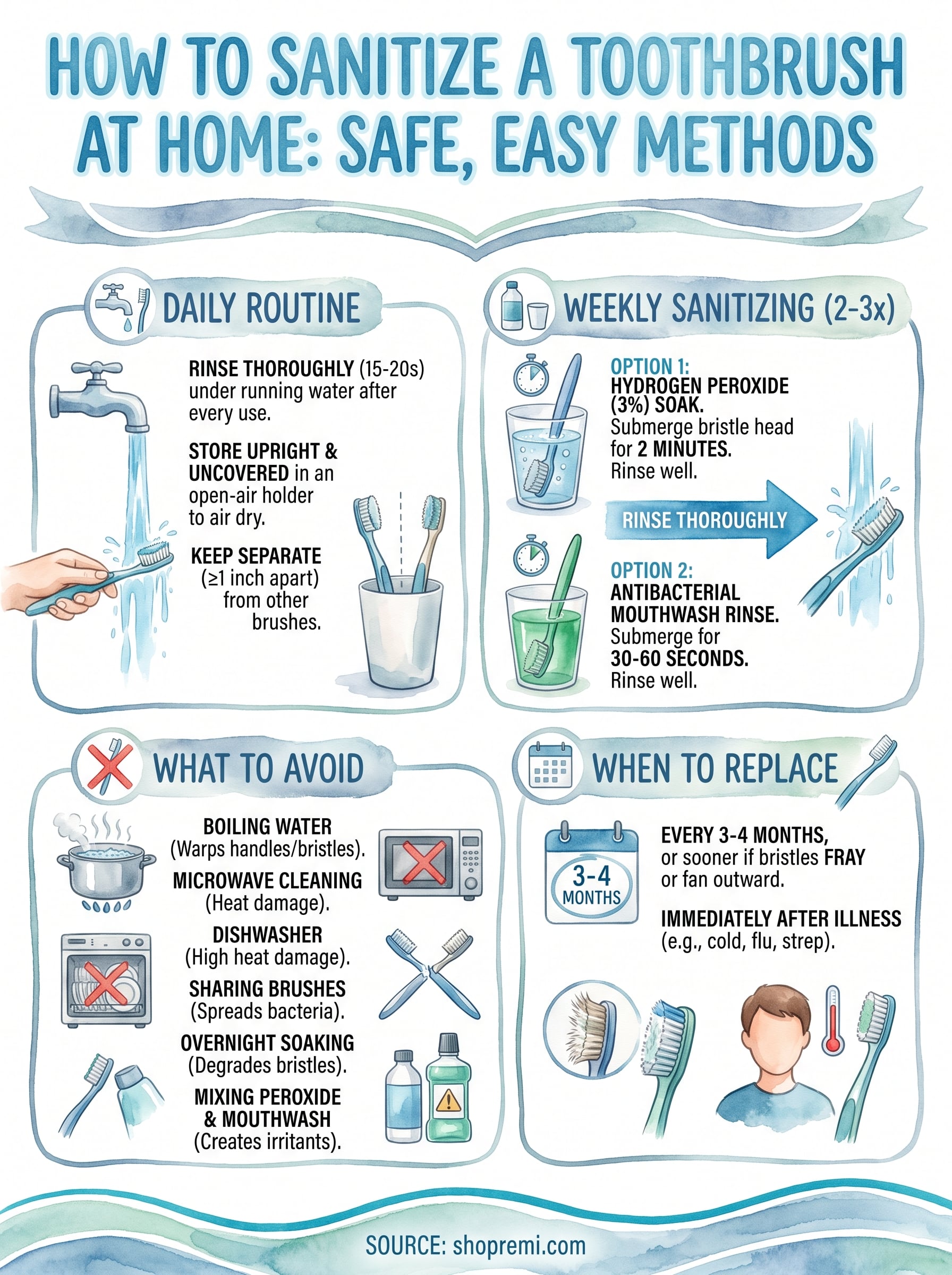 how to sanitize a toothbrush at home infographic