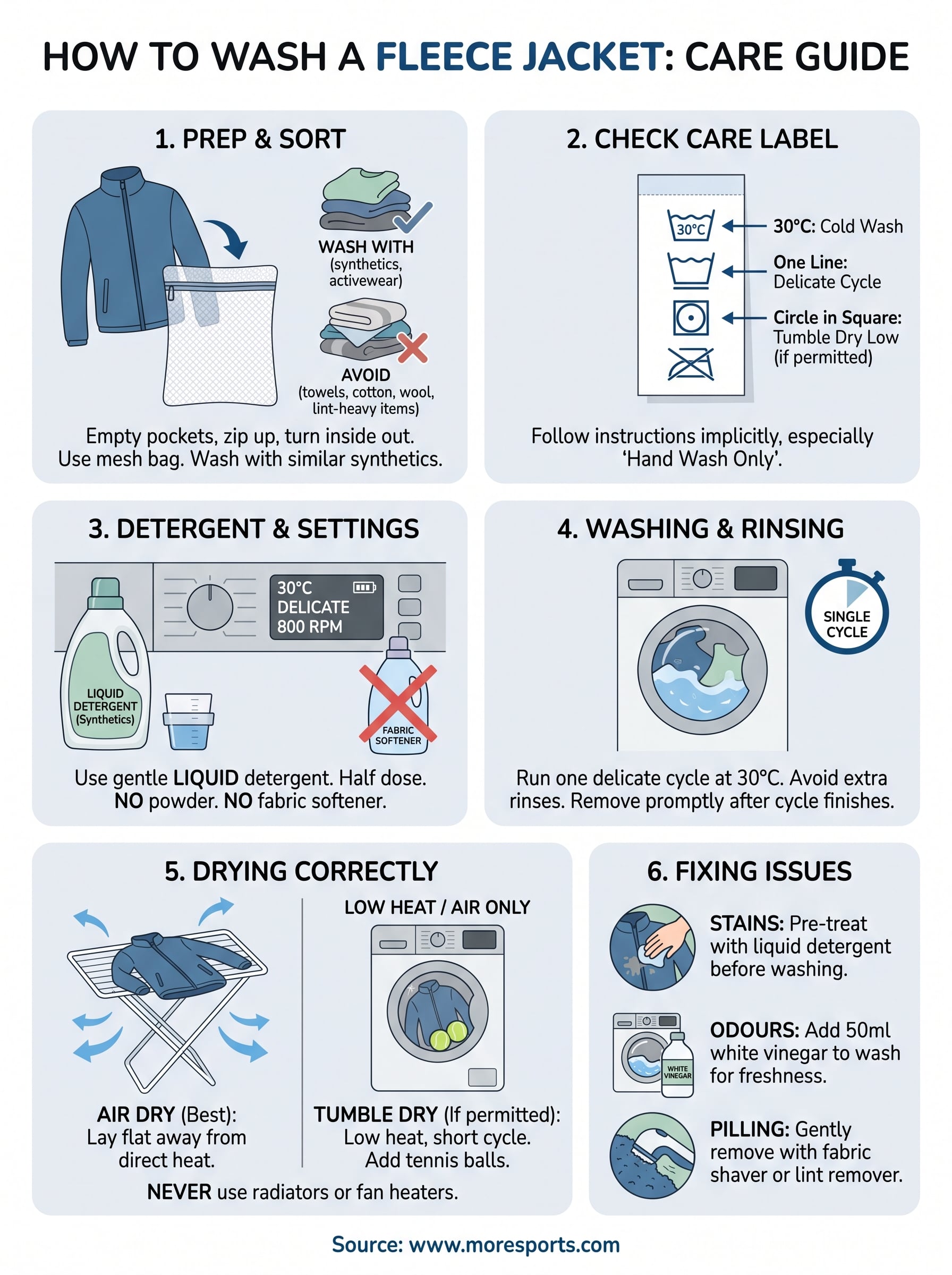 how to wash a fleece jacket infographic