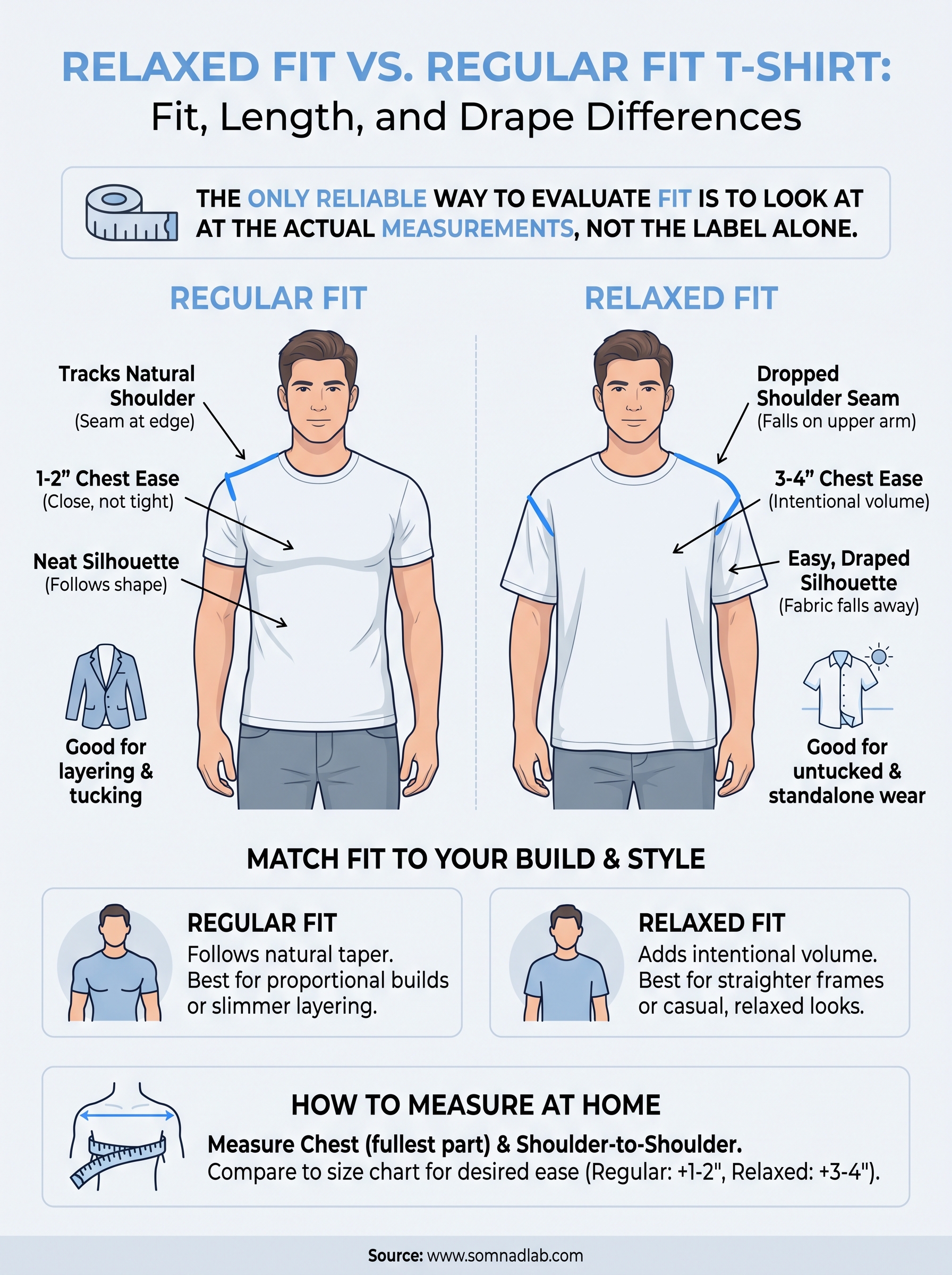 relaxed fit vs regular fit t-shirt infographic