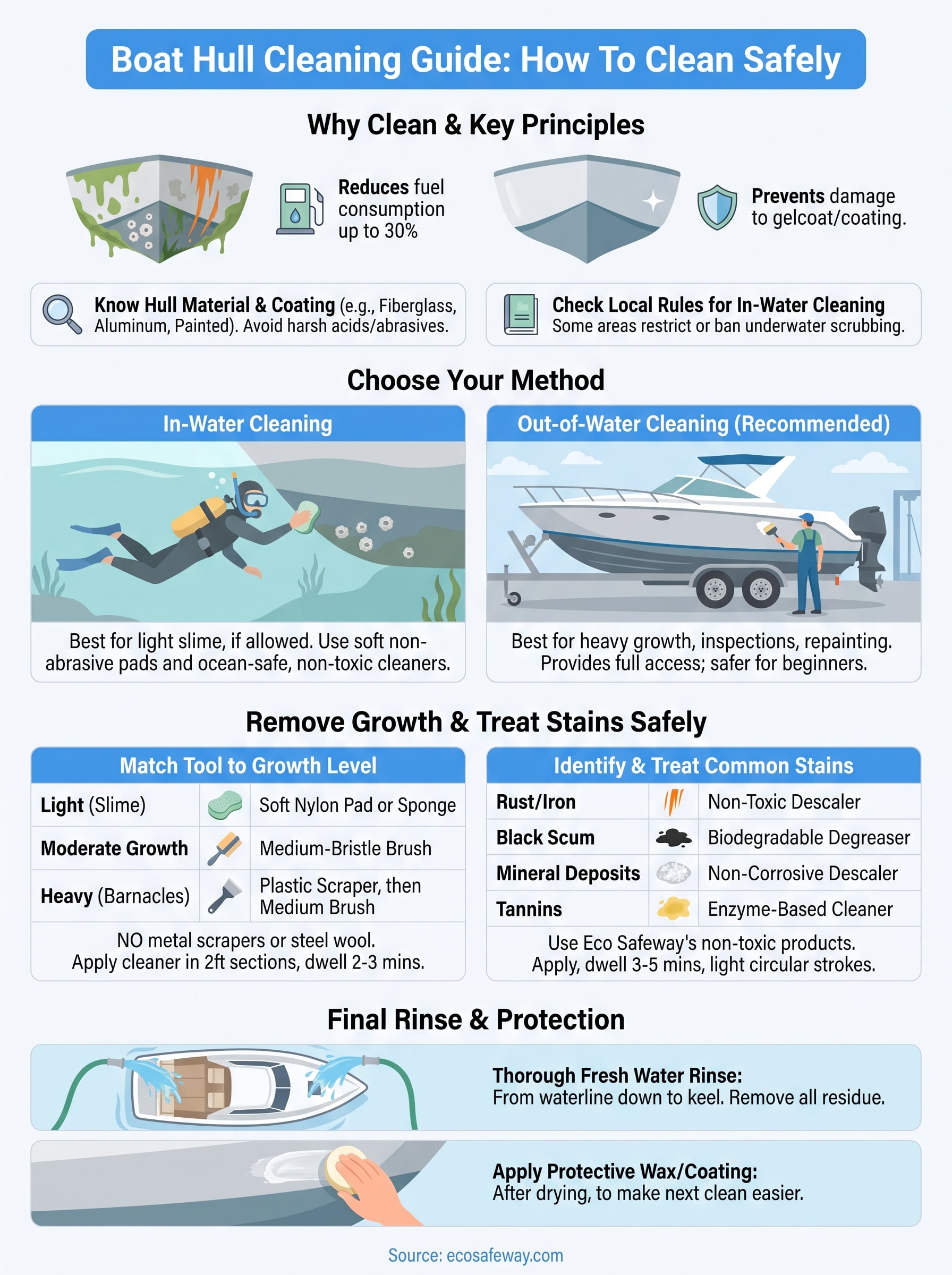 how to clean a boat hull infographic
