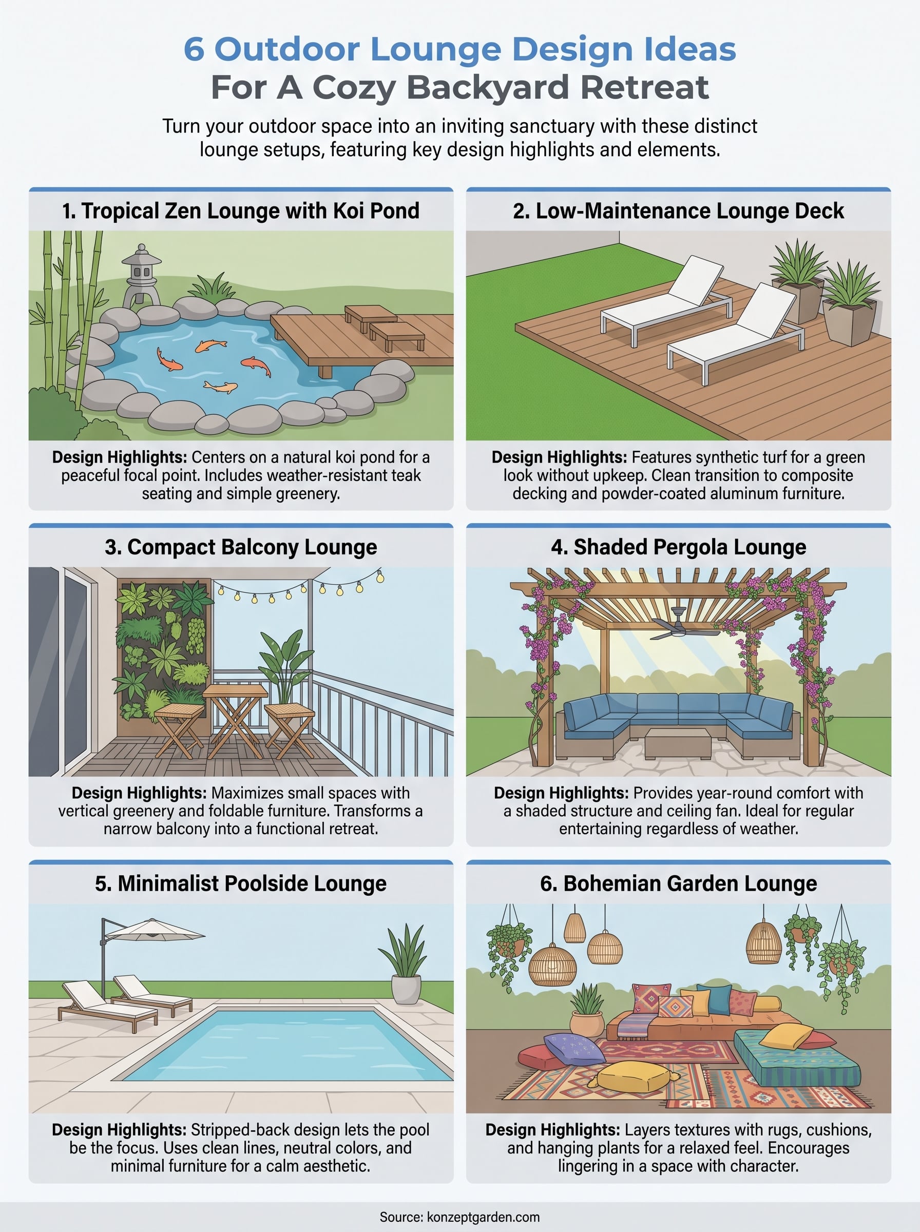 outdoor lounge design ideas infographic