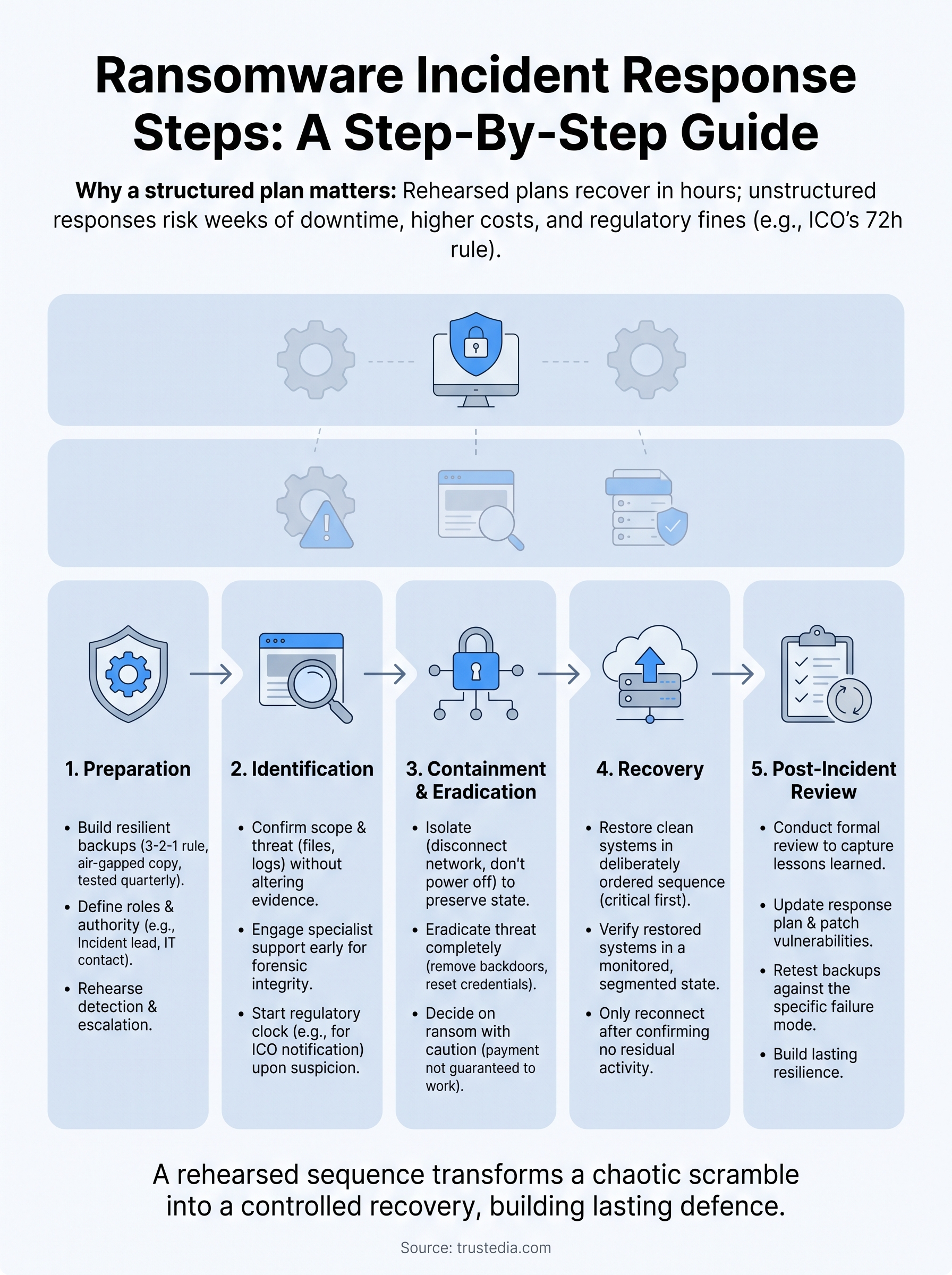 ransomware incident response steps infographic