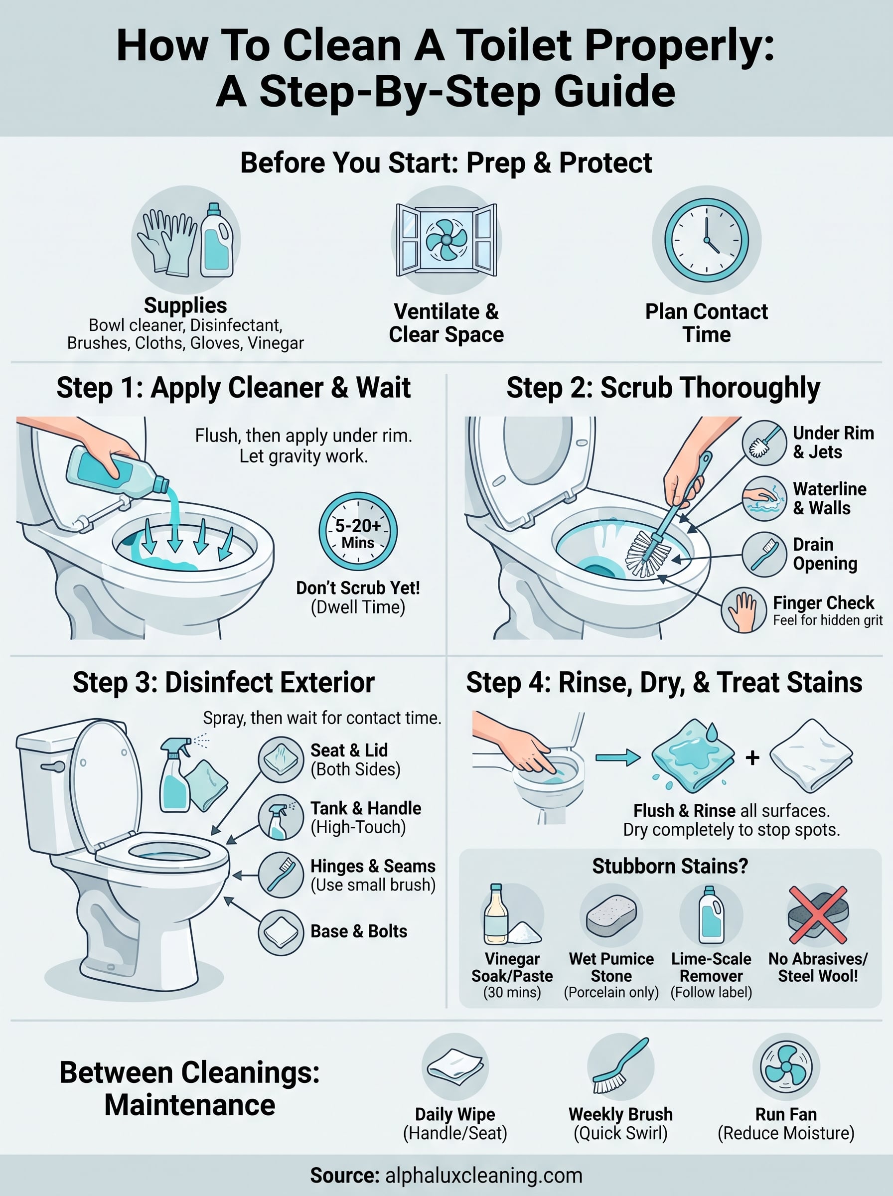 how to clean a toilet properly infographic
