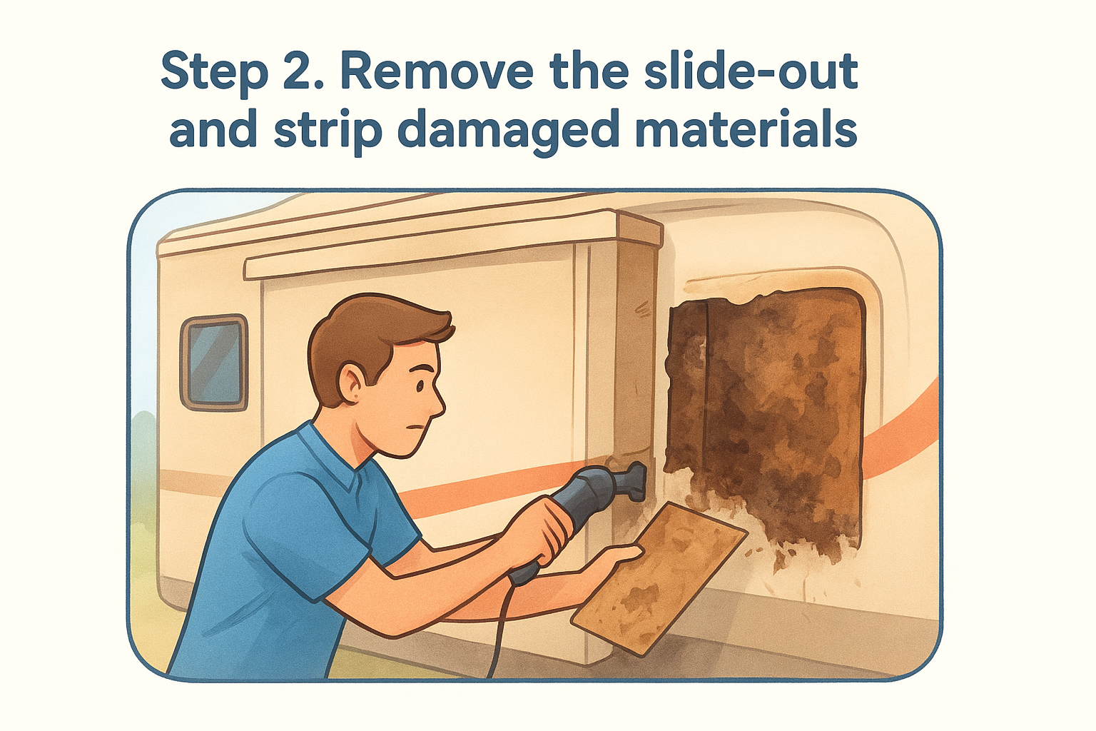 Step 2. Remove the slide-out and strip damaged materials