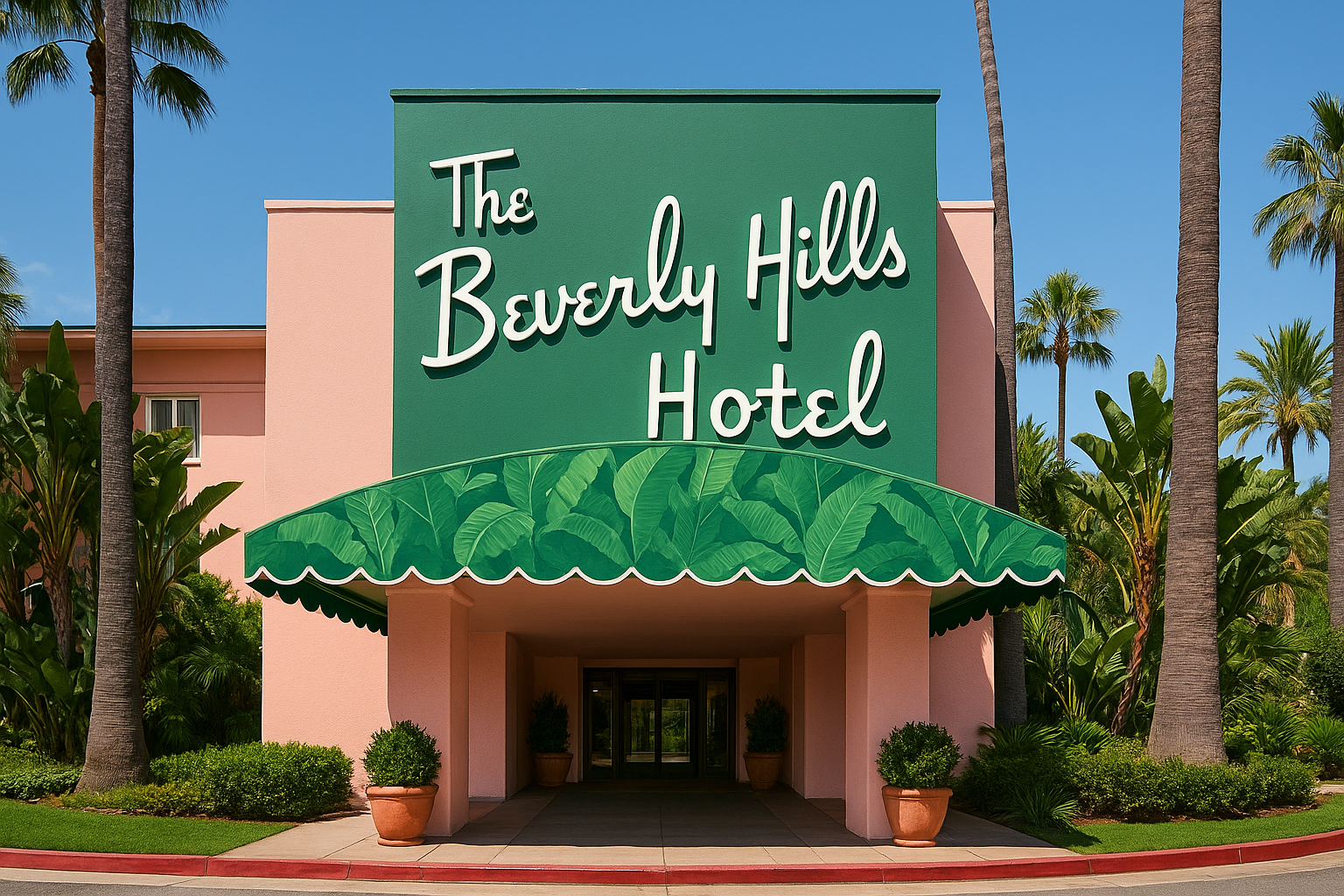 3. The Beverly Hills Hotel's pink and green entrance