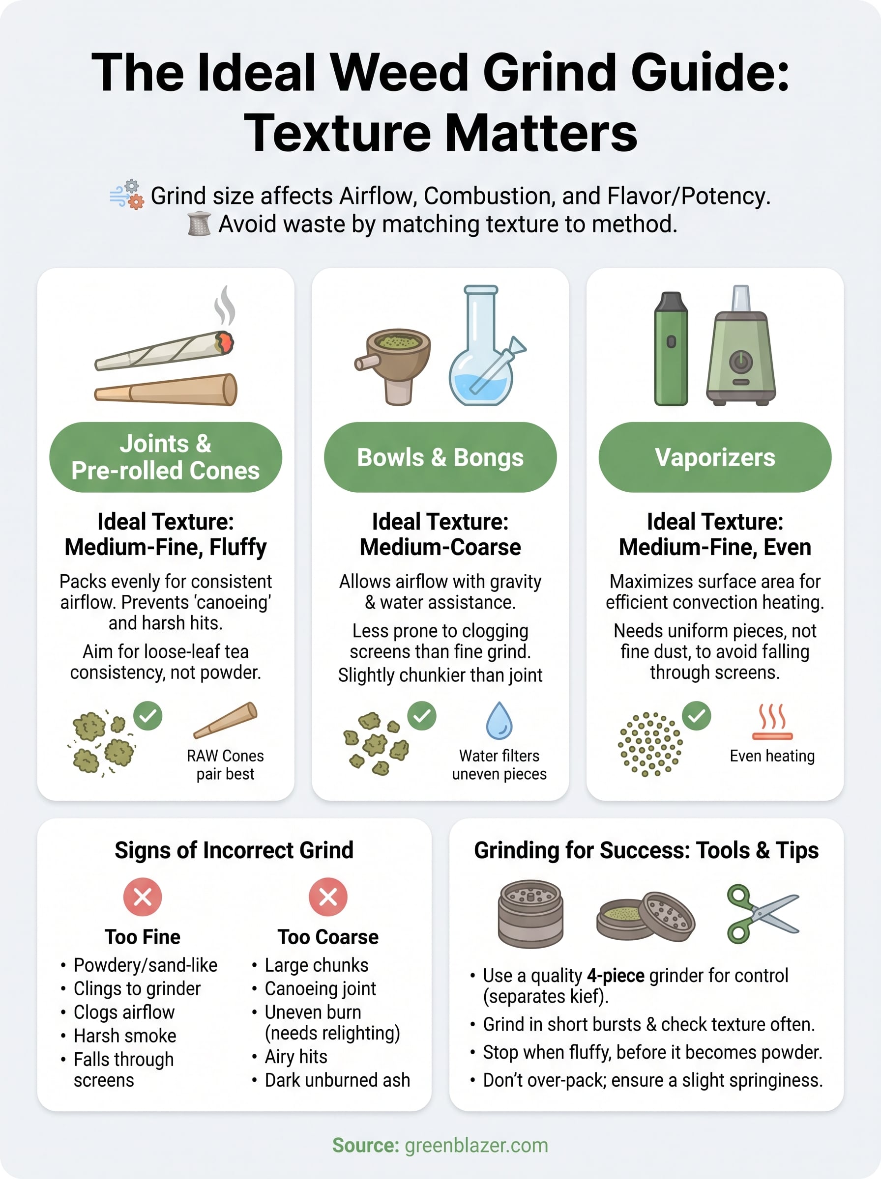 how fine should you grind weed infographic