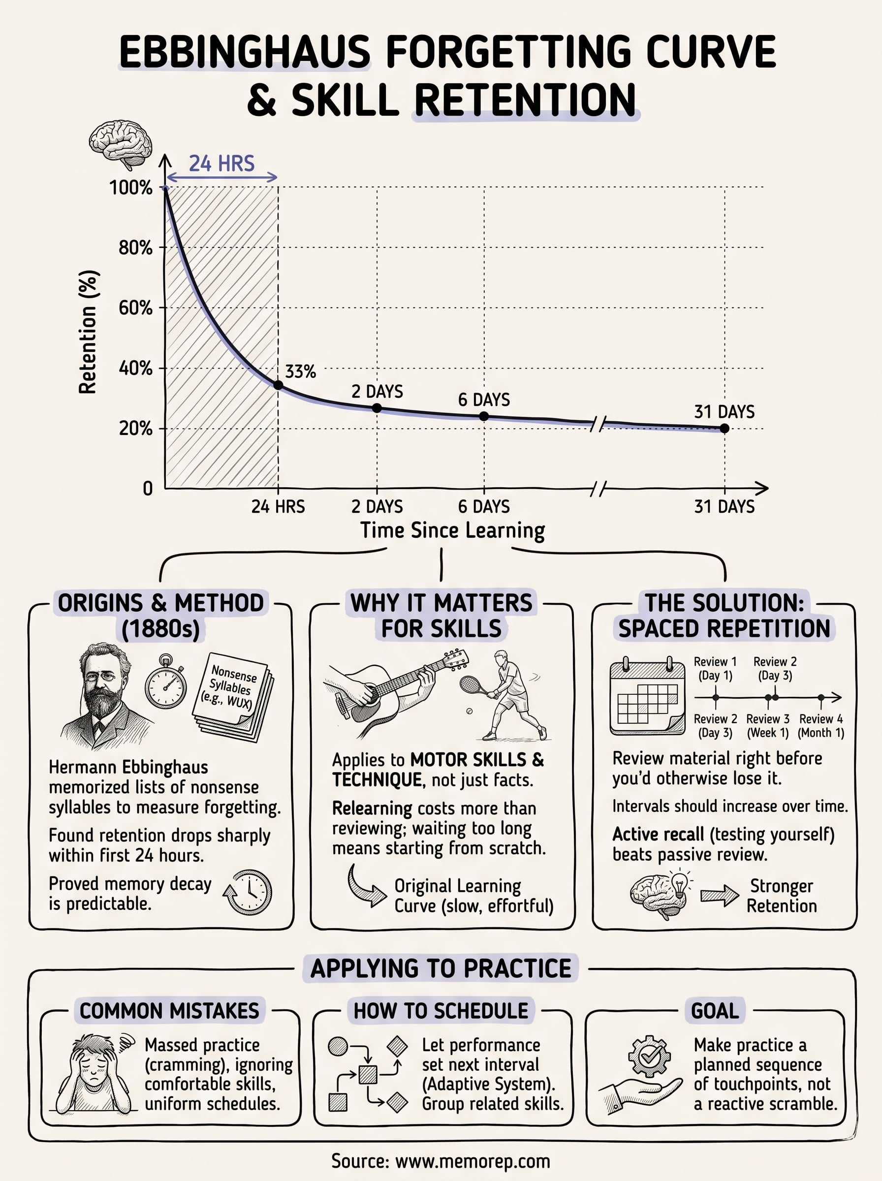 ebbinghaus forgetting curve theory infographic