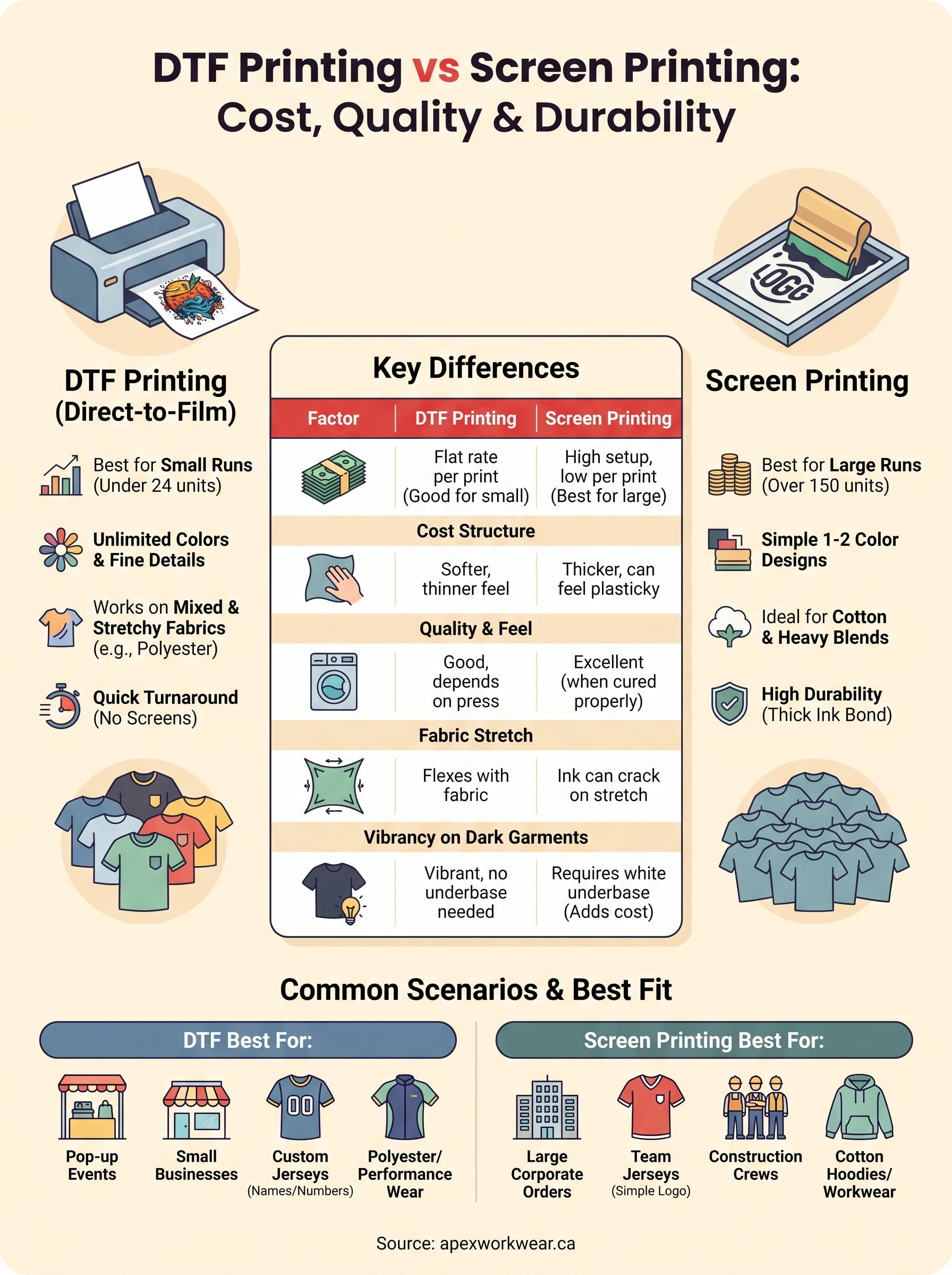 dtf printing vs screen printing infographic