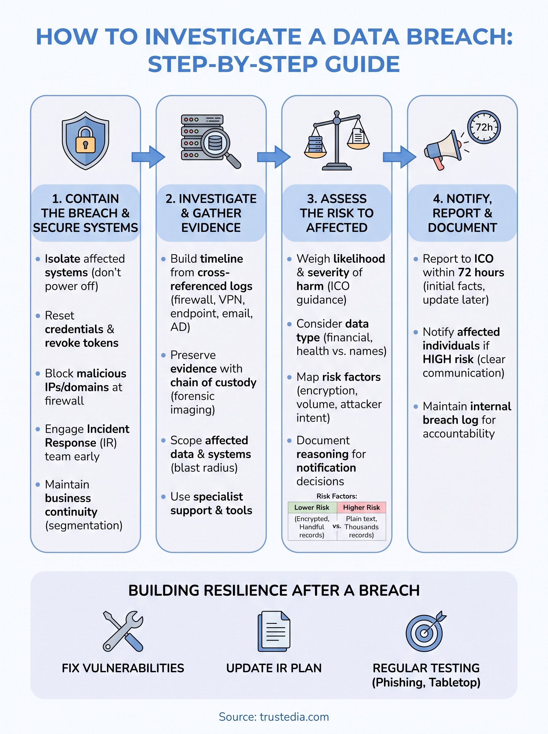 how to investigate a data breach infographic