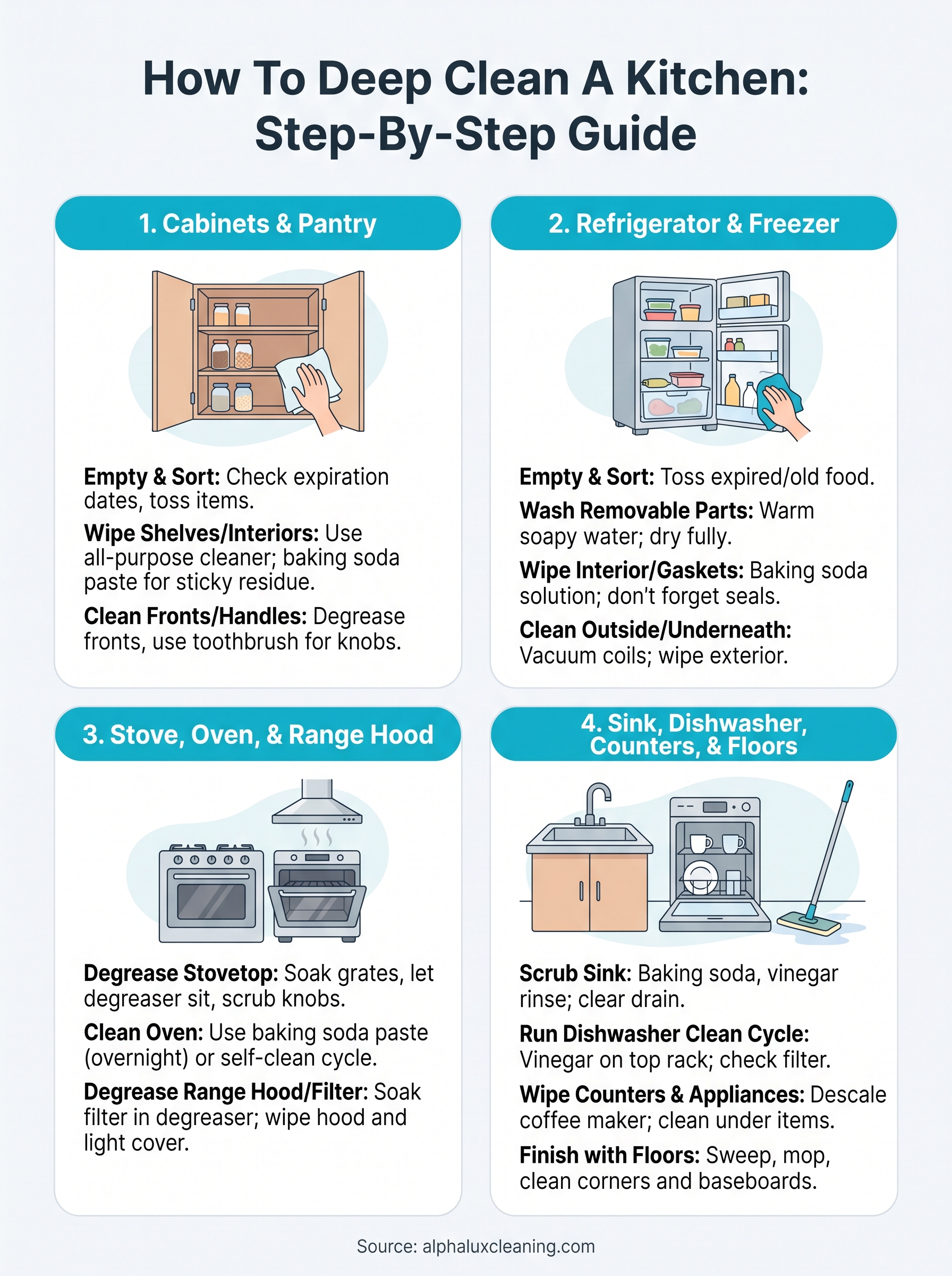 how to deep clean a kitchen infographic