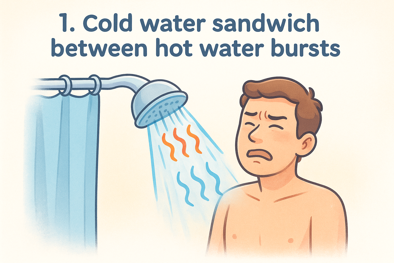 1. Cold water sandwich between hot water bursts