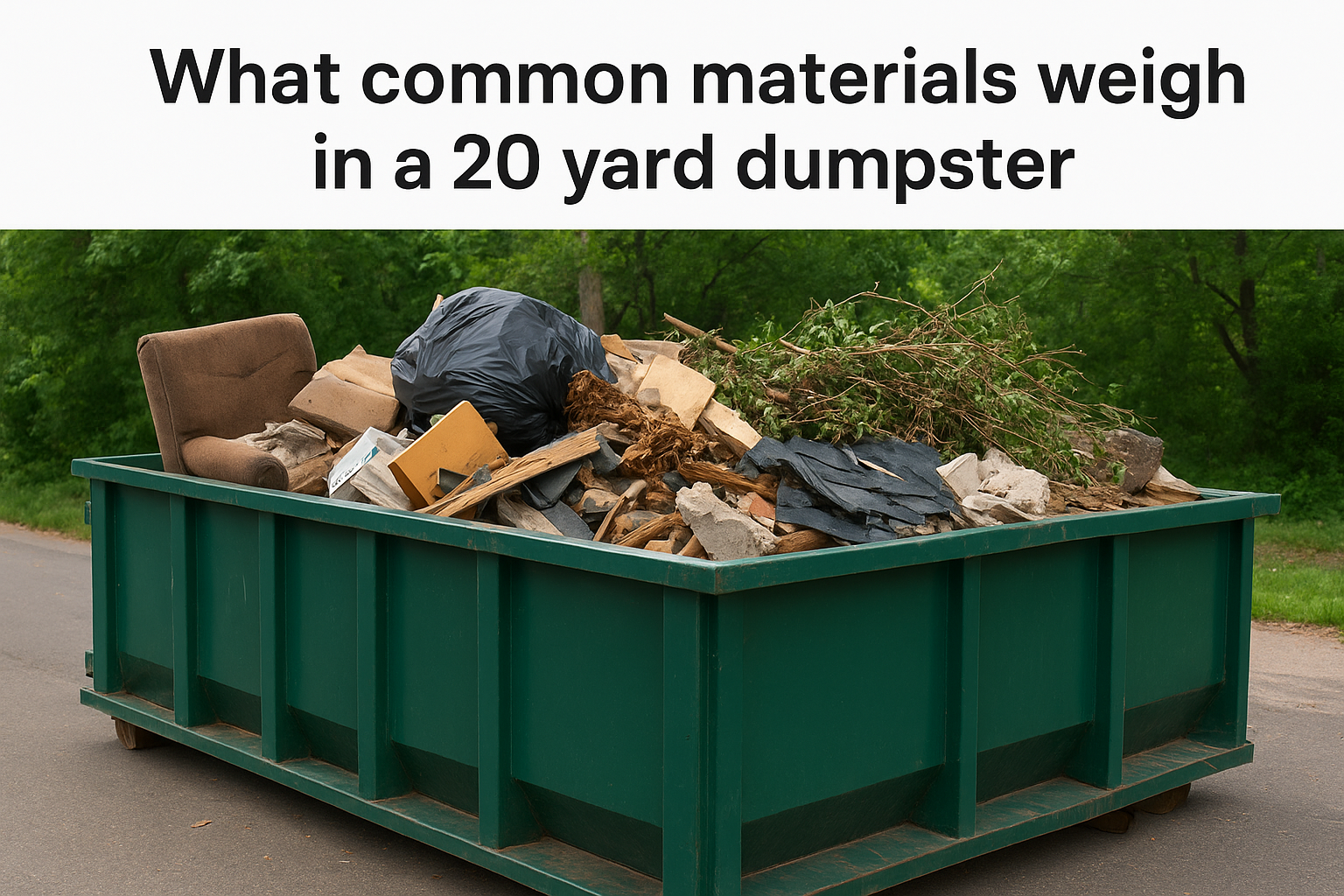 What common materials weigh in a 20 yard dumpster