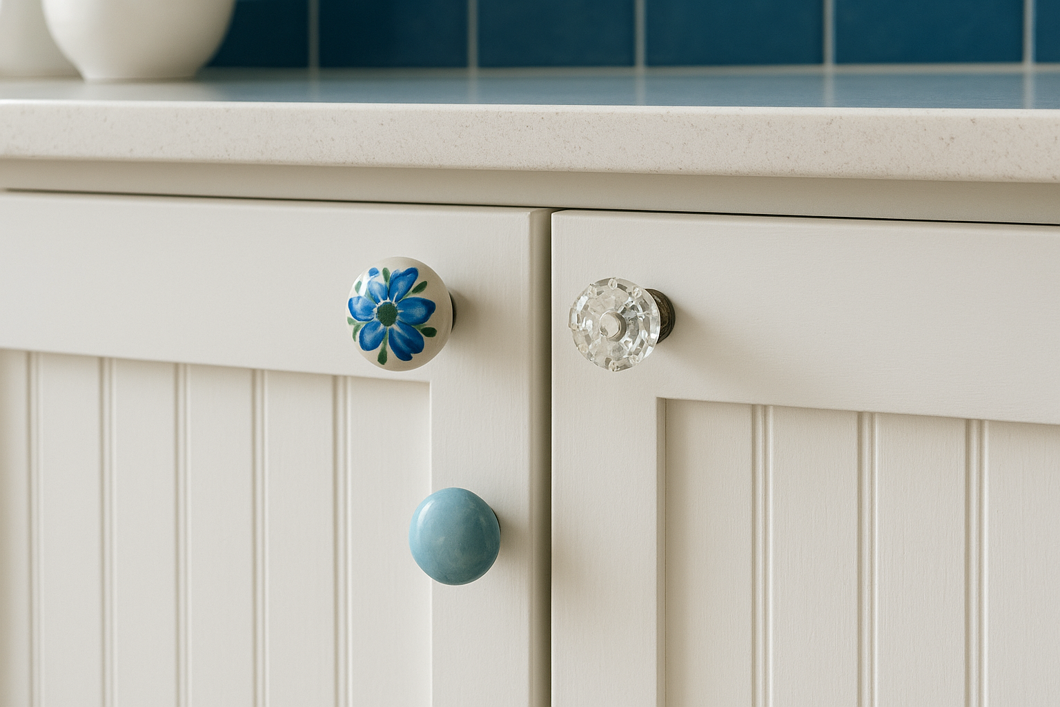 6. Ceramic and glass knobs for cottage-style kitchens