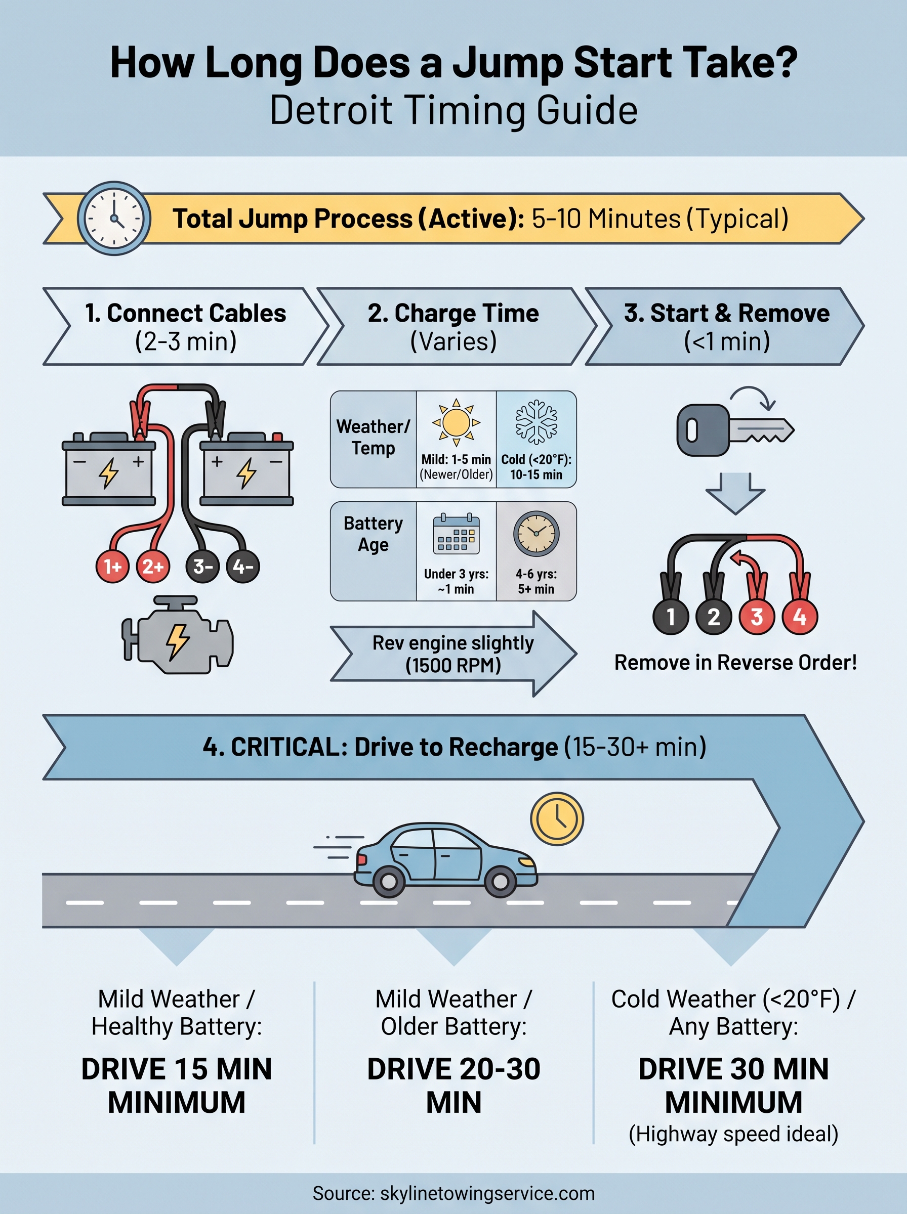 How Long Does a Jump Start Take? Detroit Timing Guide how long does a jump start take infographic