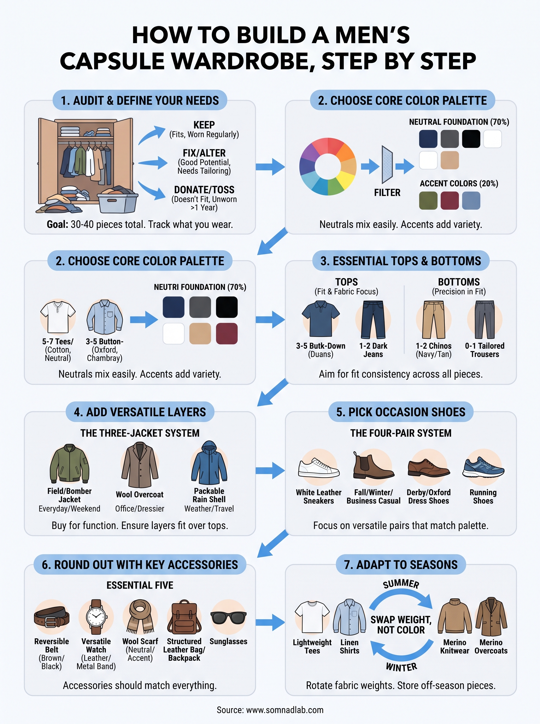 how to build a capsule wardrobe men infographic
